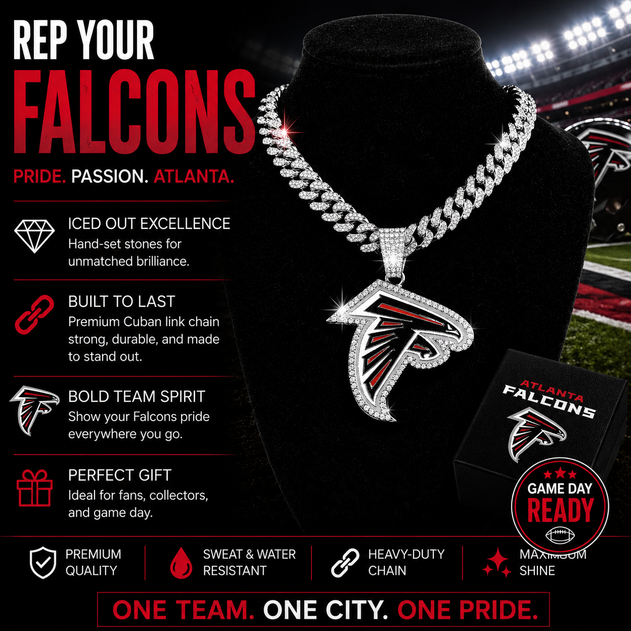 Atlanta Falcons Logo Pendant with or without the Cuban Link Chain Necklace