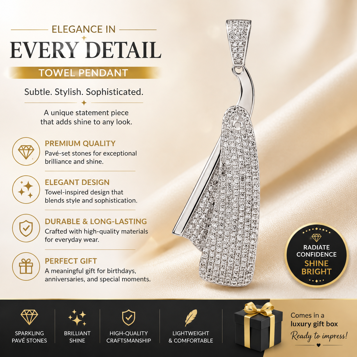 Sterling Silver Barber Razor Clear Pendant with Sparkling Stones