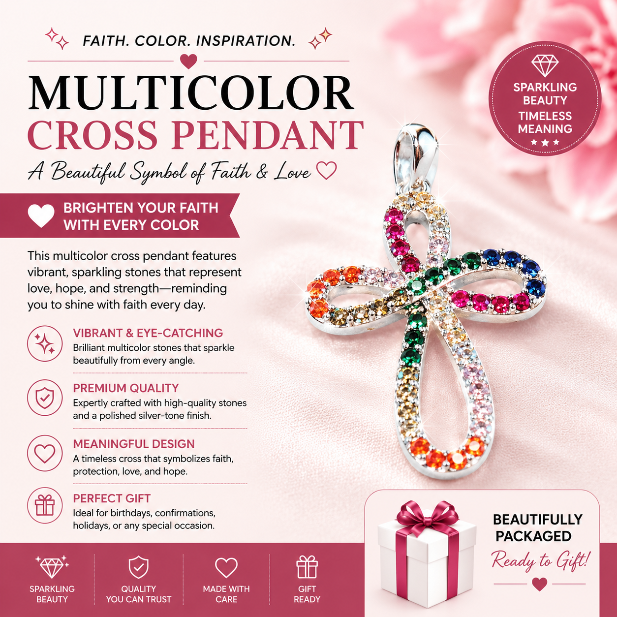 Multi Colored Silver Cross Charm
