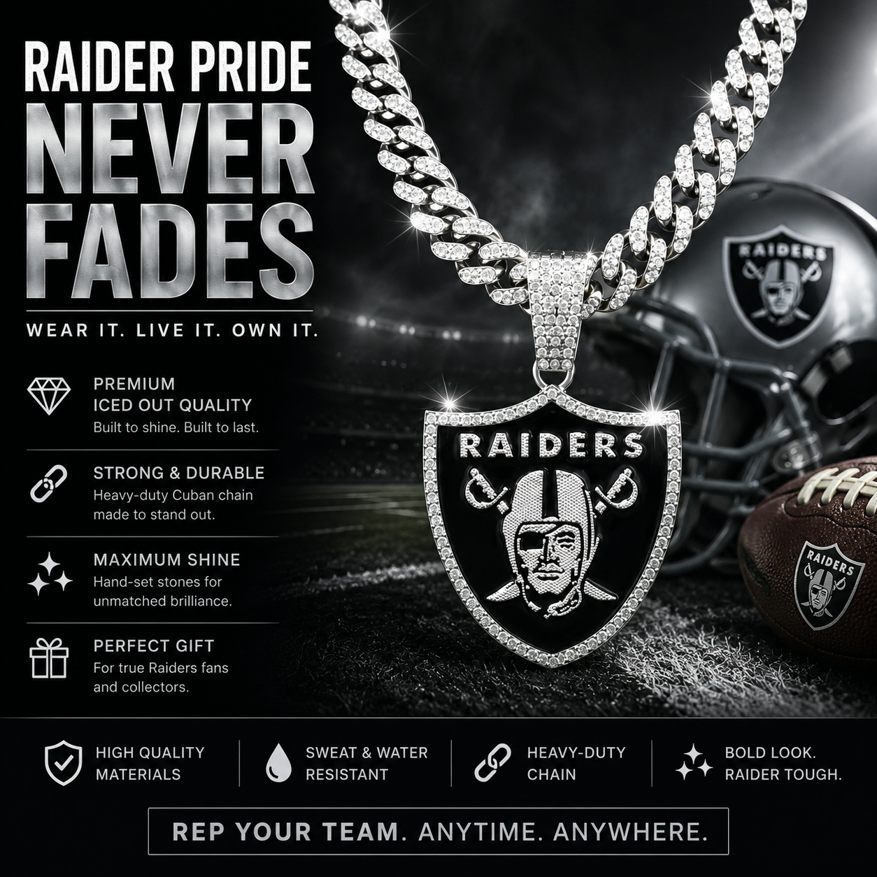 Las Vegas Raiders Logo Pendant with or without the Cuban Link Chain Necklace