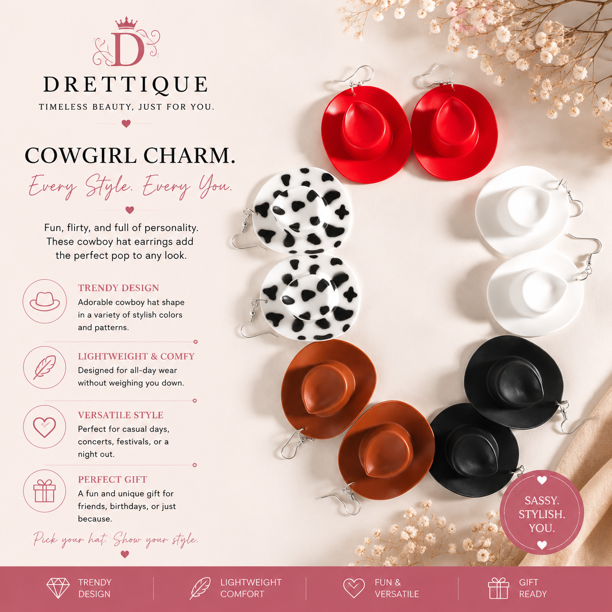 Cowboy/Cowgirl Western Style Mini Hat Earrings