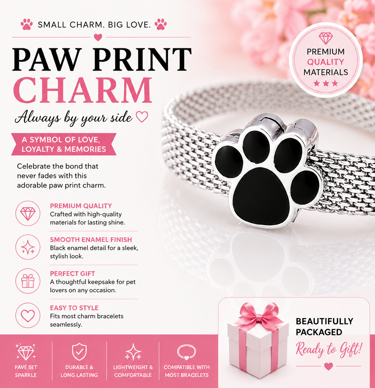 Sterling Silver Paw Print Charm/Pendant