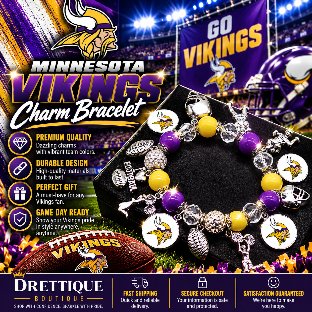 Minnesota Vikings Charm Bracelet