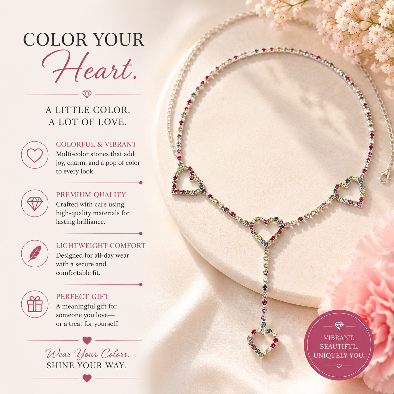 Gold Heart Shape Multi Color Beaded Women's Chain Belt