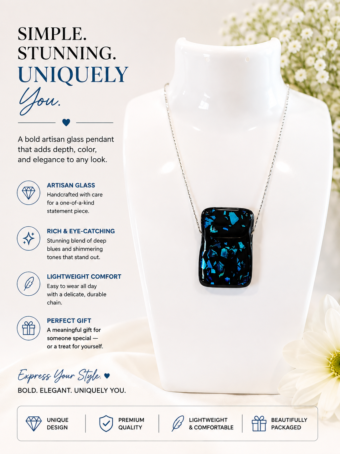 Multi Blue and Black Pendant Necklace
