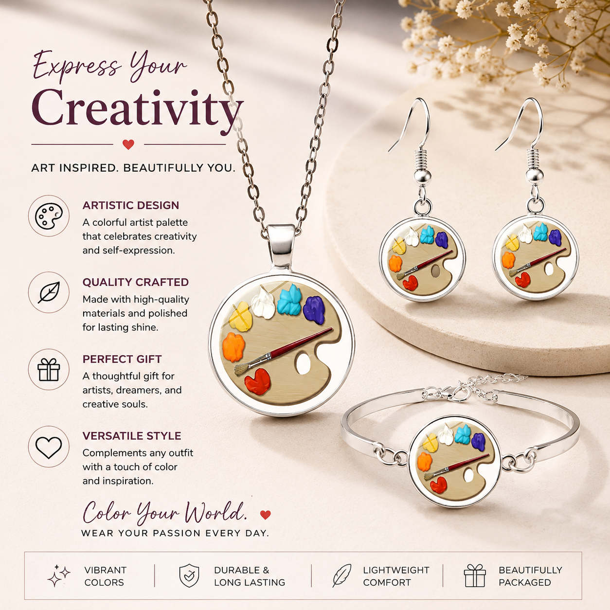 Artistic Style Drawing Board Silver Plated Jewelry Set