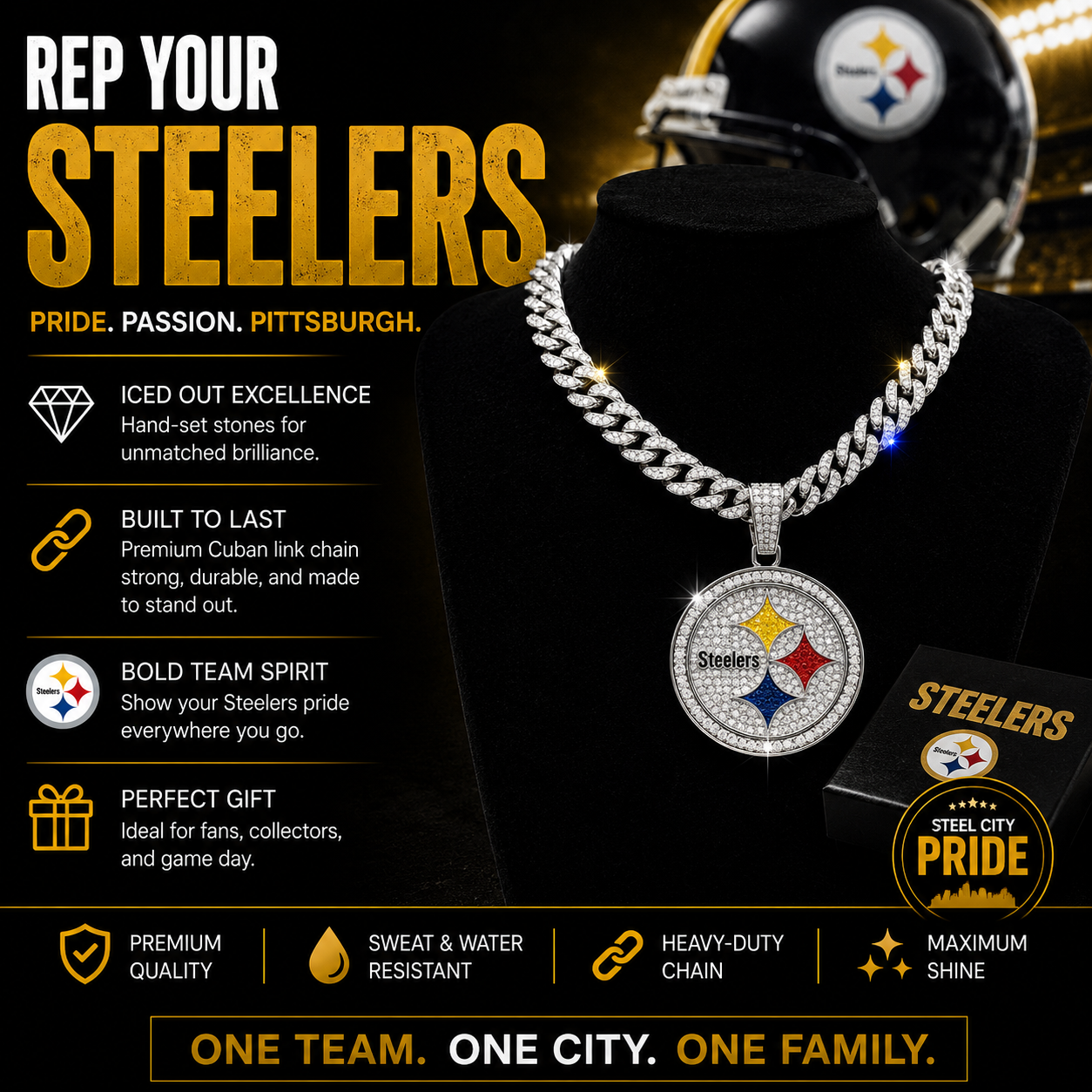 Pittsburgh Steelers Logo Pendant with or without the Cuban Link Chain Necklace