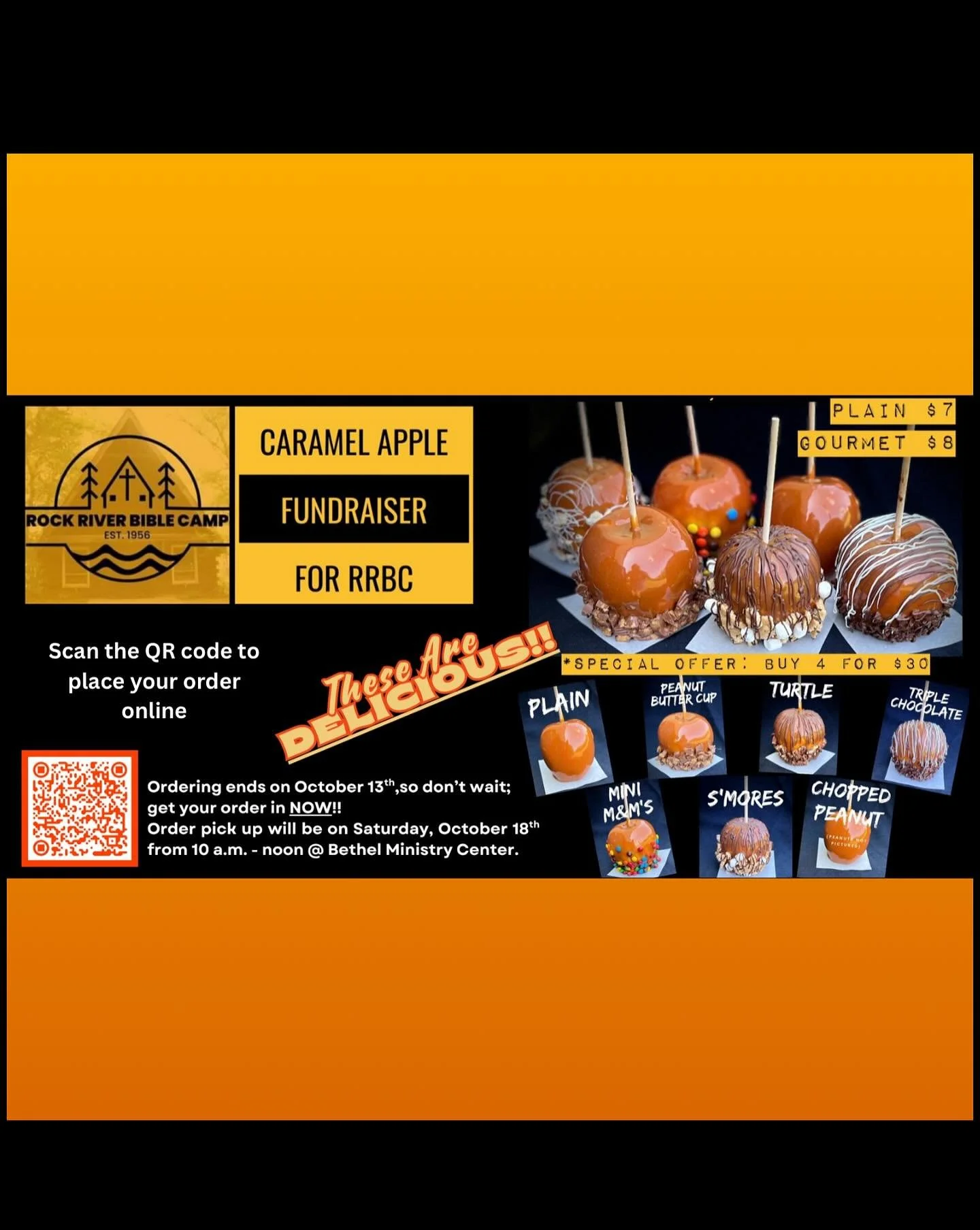 We are excited to announce our Fall Fundraisers for RRBC!!!!

First is our YUMMY Caramel Apple Sale!! Ordering opens TODAY, so get your order in soon!! These apples will be freshly made by some wonderful ladies from our Dixon Bethel Church &amp; will