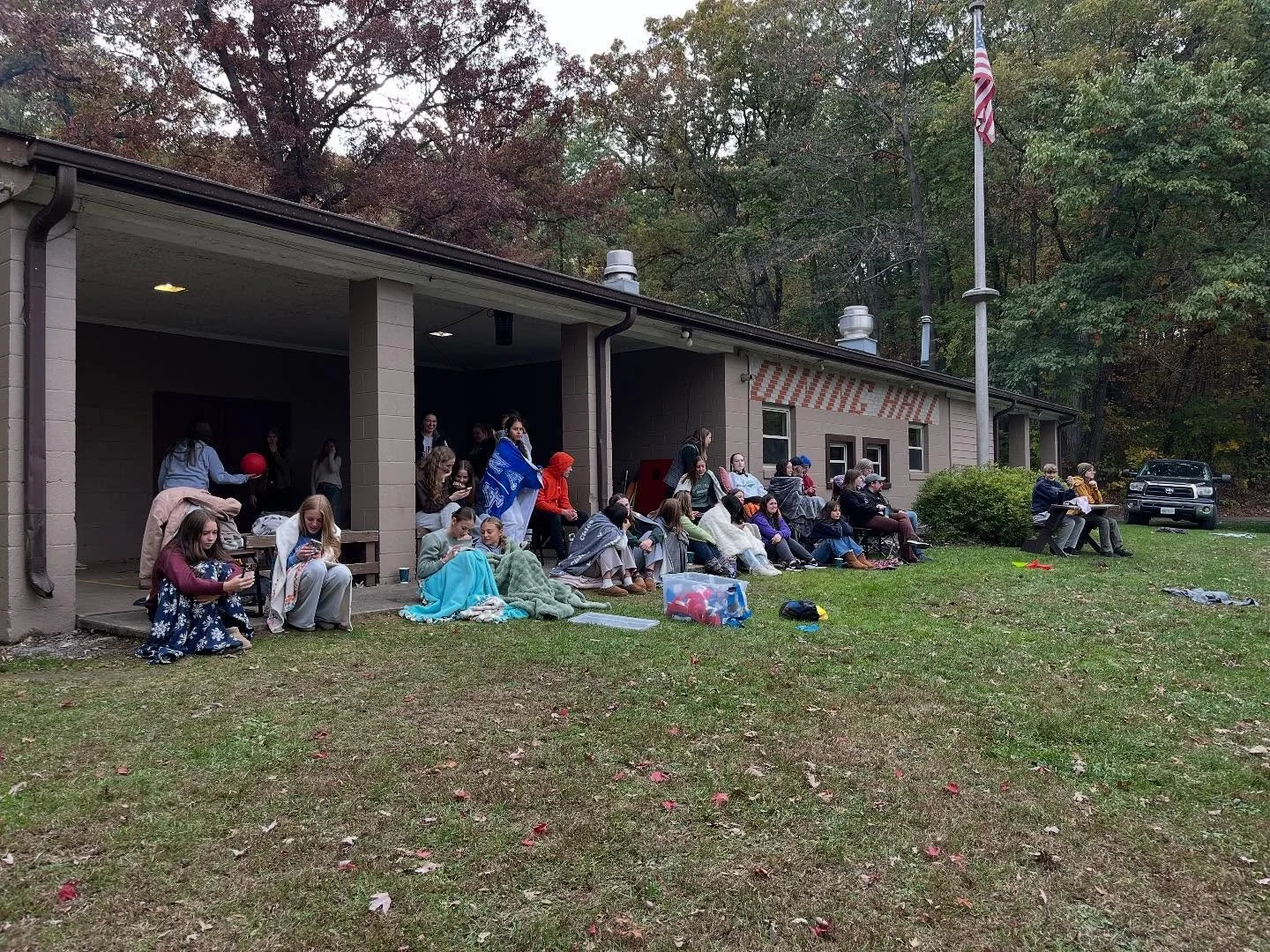 Spectators and cheerleaders!

Or just hanging out and enjoying being together at camp.