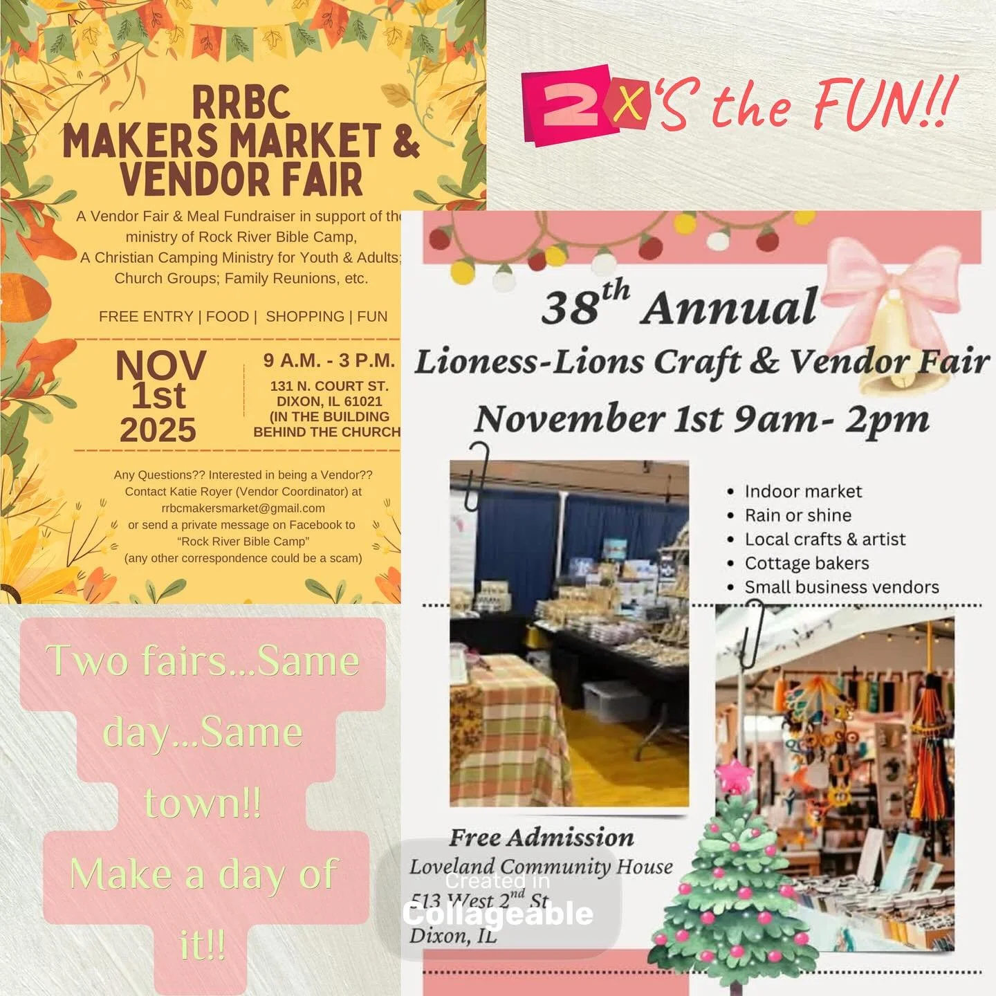 Starting off by reminding everyone that there are two vendor shows going on tomorrow in Dixon!  You can hit them both up &amp; make a day of shopping &amp; eating!!! 🫶🏼 Check out the info on the first slide. 
But check out the rest of this post, be