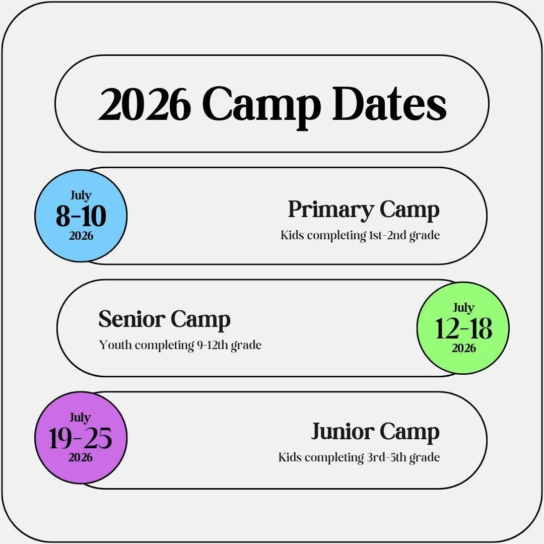 There's always something so exciting about having dates set for the next summer of camp!
If you don't have them on your calendar from our first announcement, get them on your calendar now! 
We can't wait to see you in 2026!
