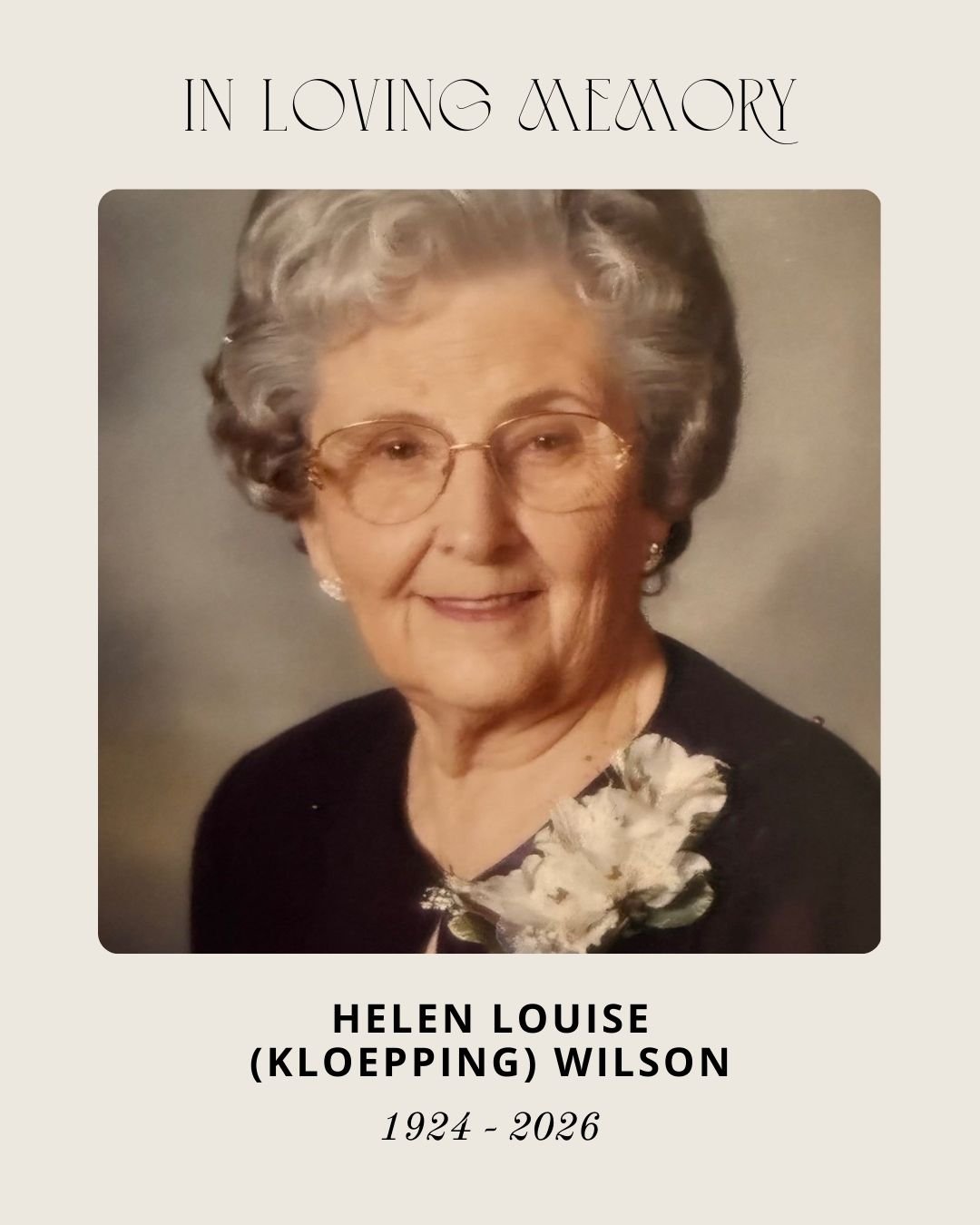 Today, we honor the beautiful life of Helen Wilson, who went home to be with her Lord at 101 years old.

Helen&rsquo;s life was marked by steady faith and faithful service. She was a longtime member of Afolkey Grace E.C. Church, served for years as c