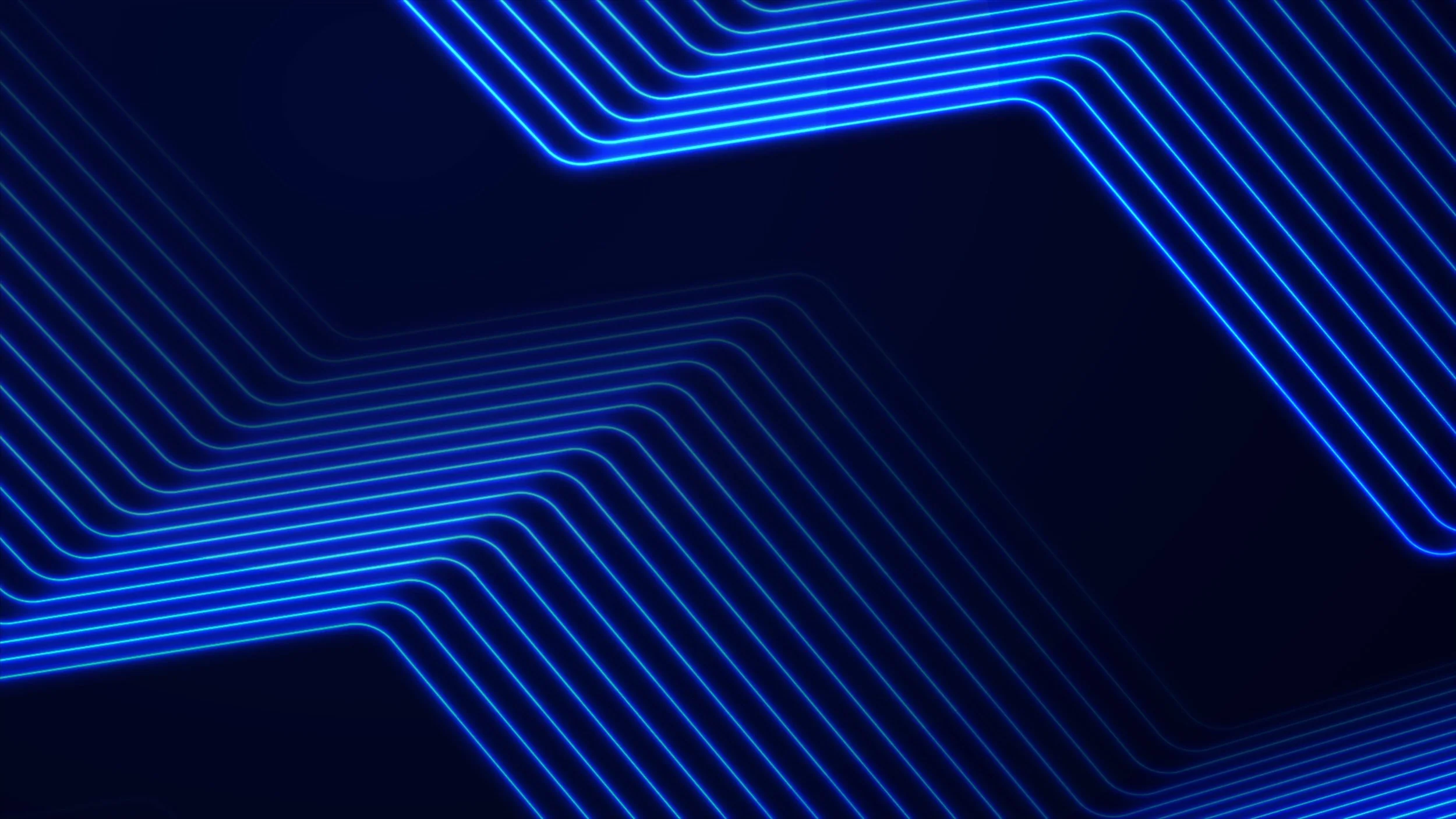Blue glowing neon lines forming a geometric abstract pattern on a dark background.