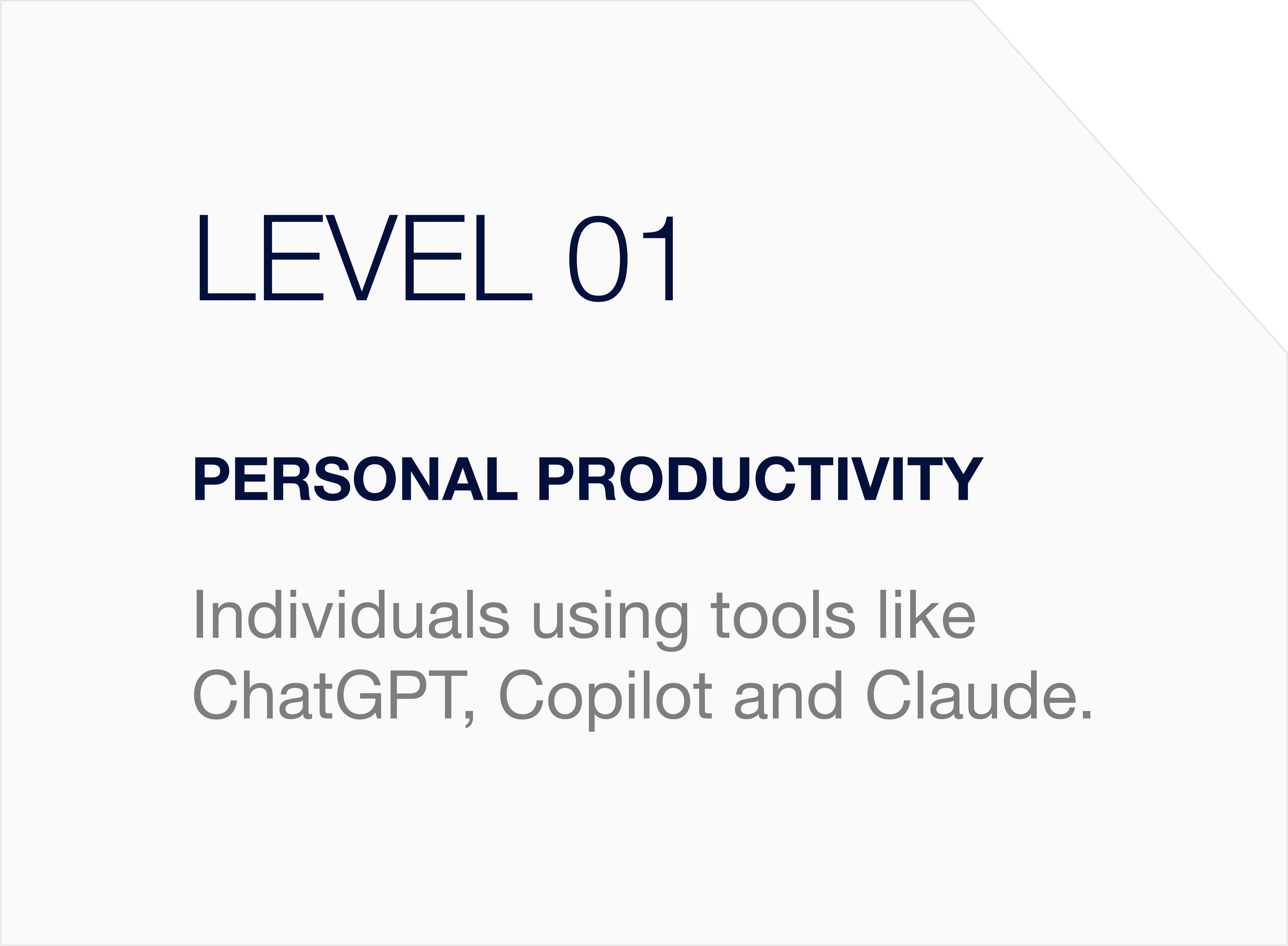LEVEL 01  l Personal productivity - Individuals using tools like ChatGPT, Copilot and Claude.