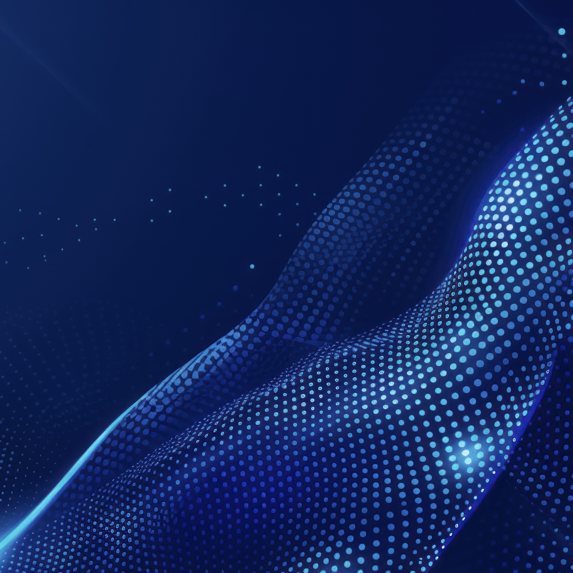 Abstract digital background with flowing blue wave and dotted pattern.