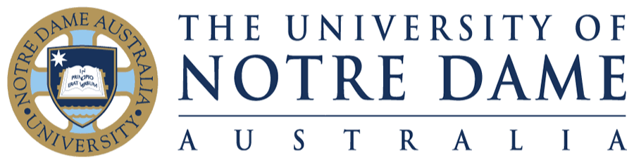 The logo of the University of Notre Dame Australia featuring a shield with an open book and a star, surrounded by a circular text that reads 'Notre Dame Australia' and the university's name beside it.