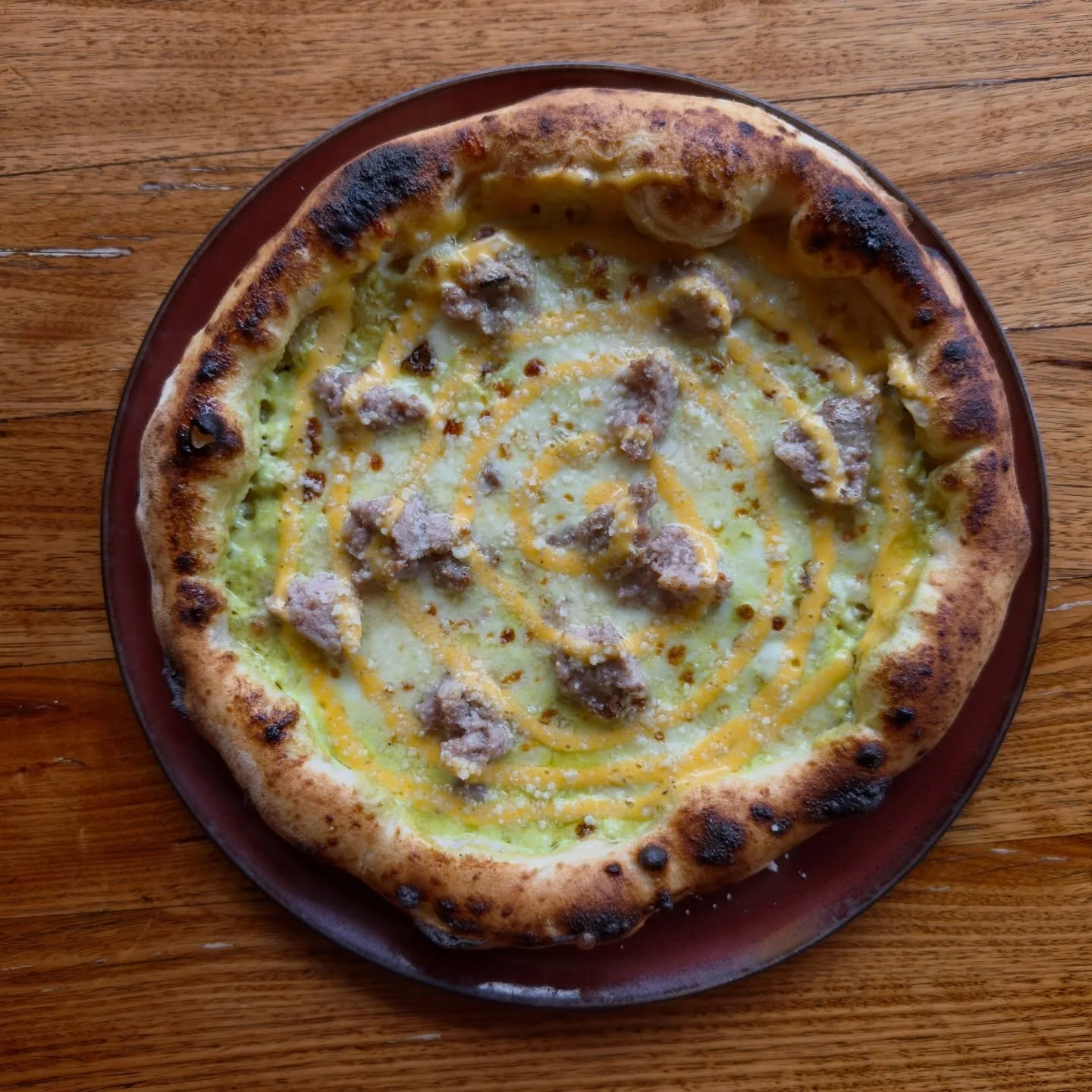 SPECIAL &bull; DR. SUESS &bull; asparagus cream, egg yolk, sausage, mozzarella, parmigiano 

Che buonaaaaaa