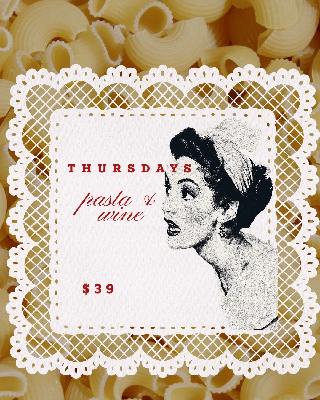 STOP watching Off Campus for a second, get a pasta and gls of red for $39. RETURN to watching Off Campus. 
THURSDAYS. 

Tonight is pizza night, tomorrow is pasta. We&rsquo;re in Fortitude Valley, Brisbane.