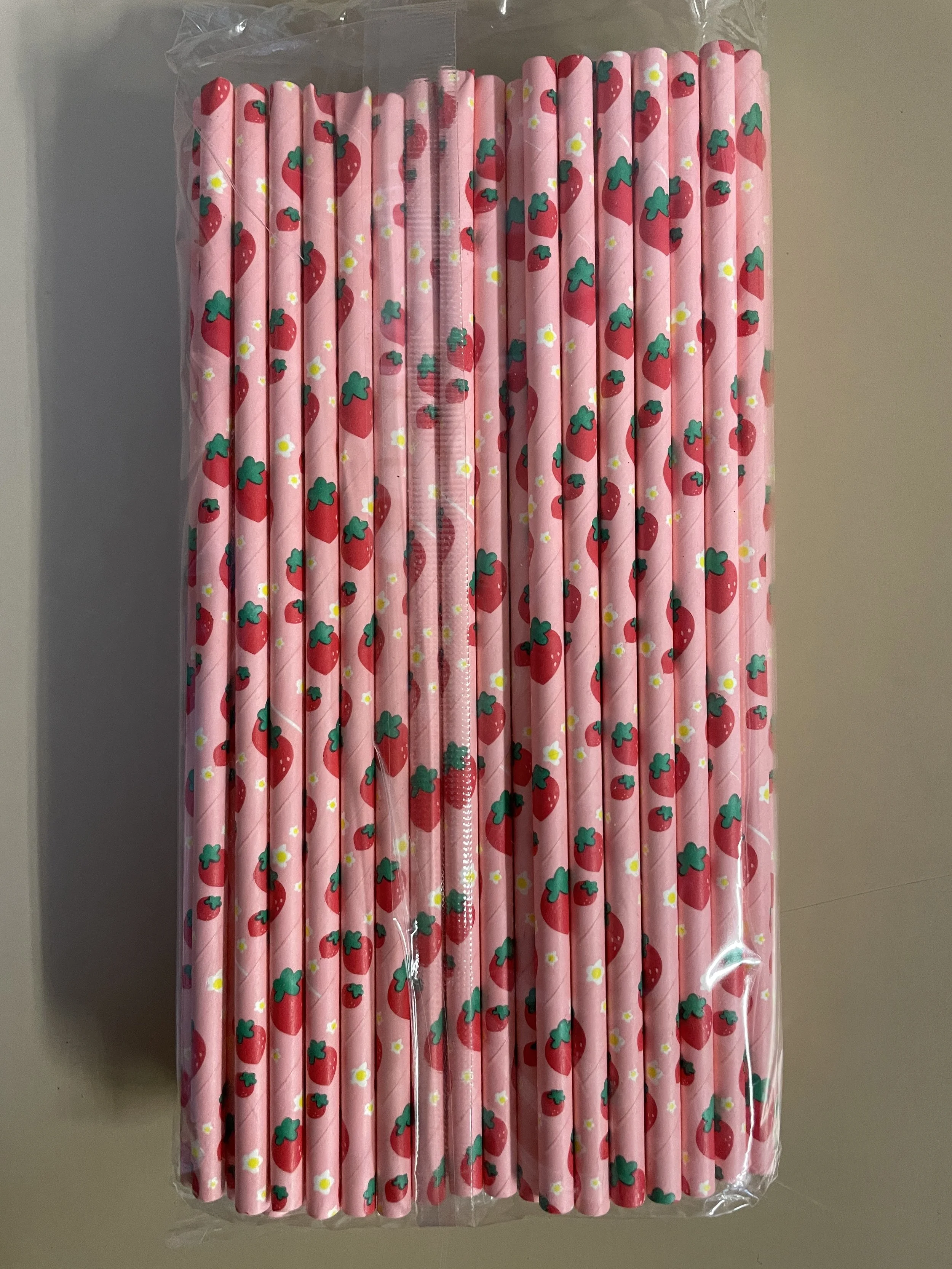 Pink and Red Strawberry Paper Straws 