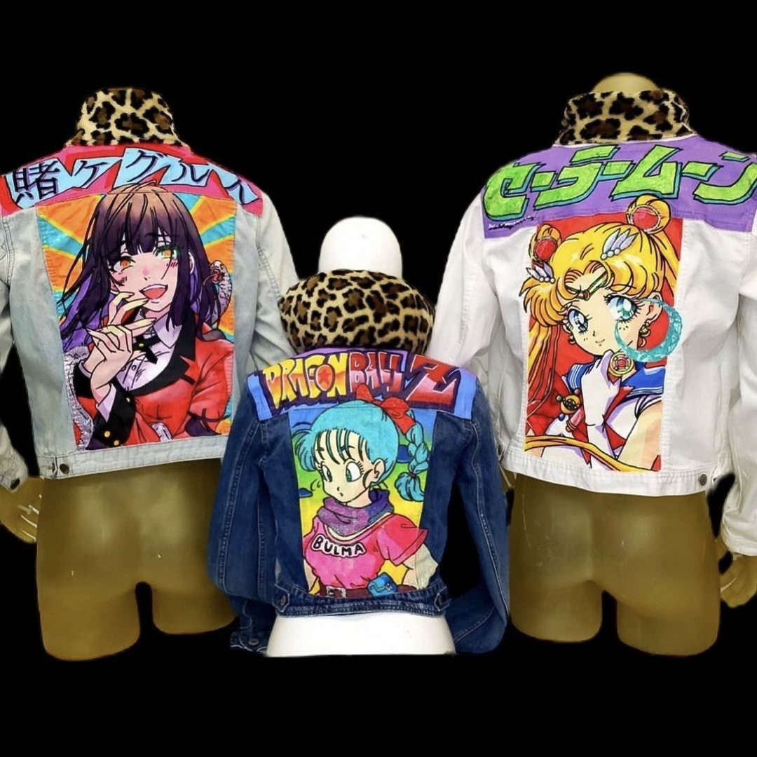 The Power of Anime. Acrylic. Glow in the Dark. Hand Sewn Collars. 2022. Bulma + Sailor Moon SOLD