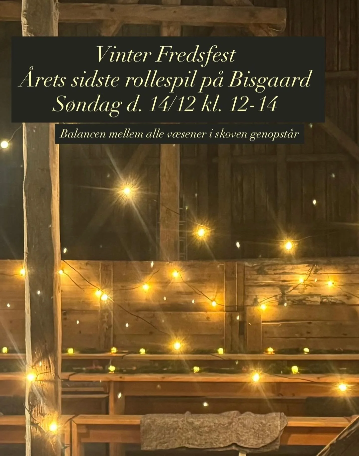 Kalder alle rollespillere 📣

Kom og v&aelig;r med til &aring;rets sidste live rollespil S&Oslash;NDAG D. 14/12 kl. 12-14. 

Vi afholder en smuk VINTER FREDSFEST, hvor balancen mellem alle v&aelig;sner genoprettes og vi arbejder med de enkeltes karak