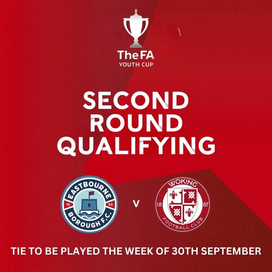 FA YOUTH CUP DRAW 🏆

We have been drawn away to Eastbourne Borough in the Second Round Qualifying of the FA Youth Cup.

The tie will be played on the week commencing 30th September 

More details will be released closer to the time. 

🔴⚪