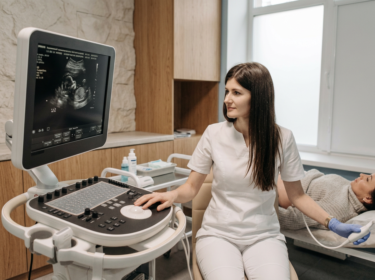 OB-GYN performing an ultrasound on patient