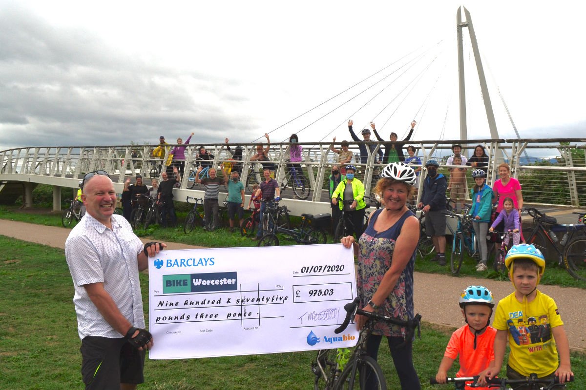 Bike Worcester receive donation from Aquabio