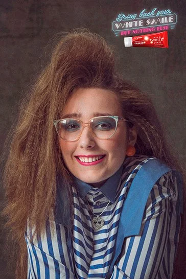 Retro school portrait with a white smile