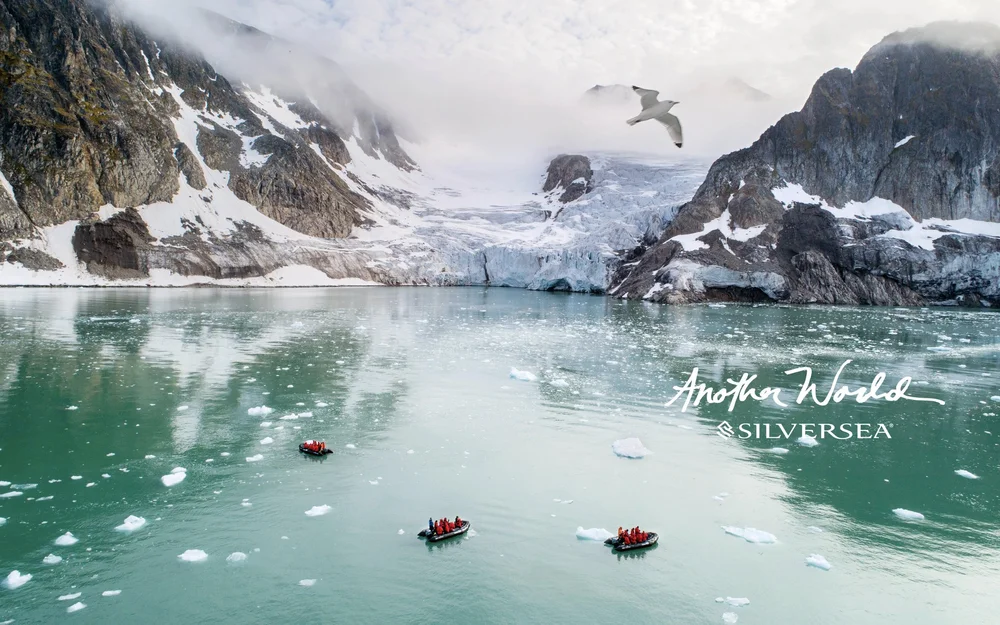 Silversea: a ship in an icy fjord