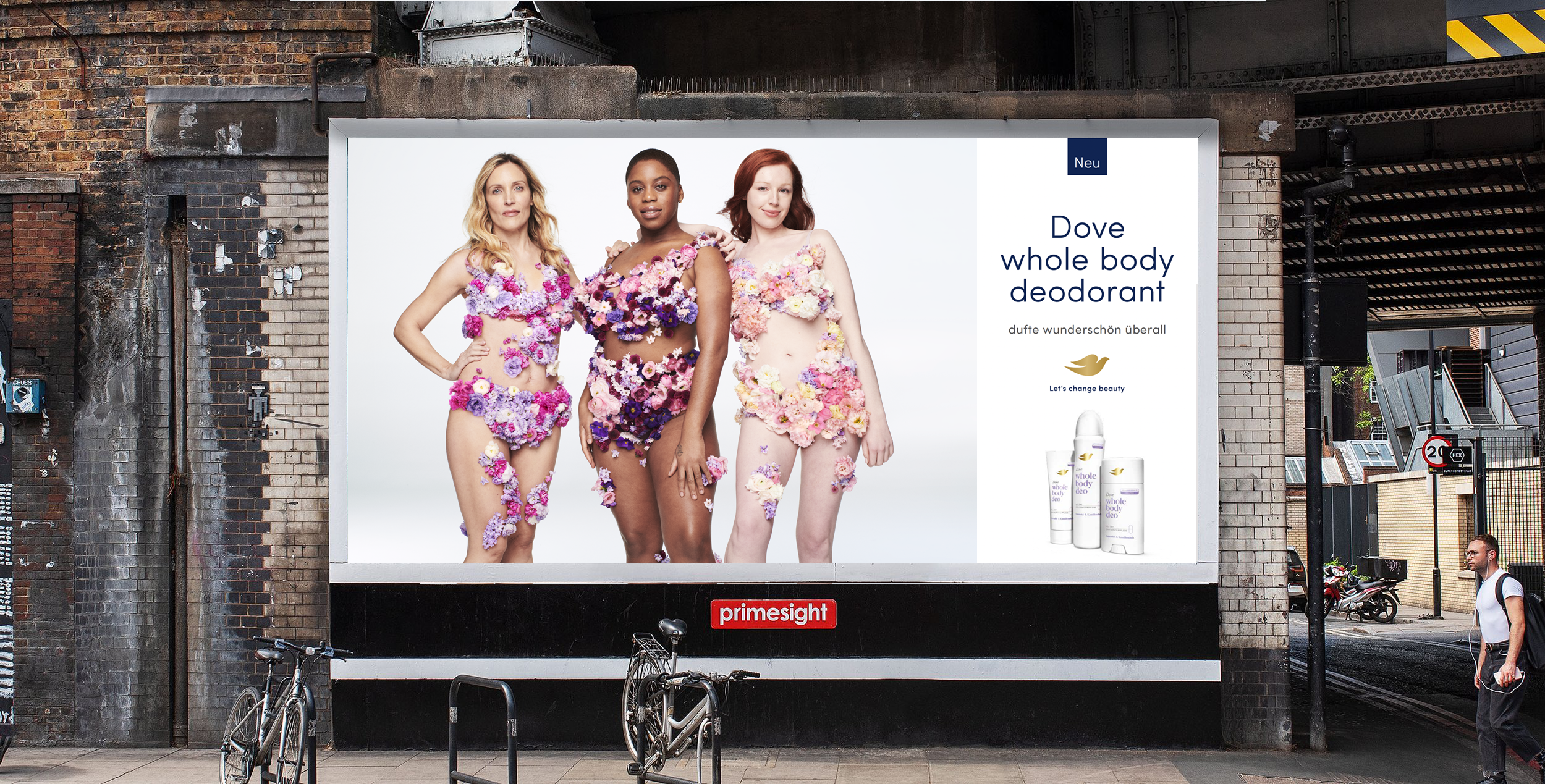 Dove whole body deodorant 48-sheet: three women covered in flowers