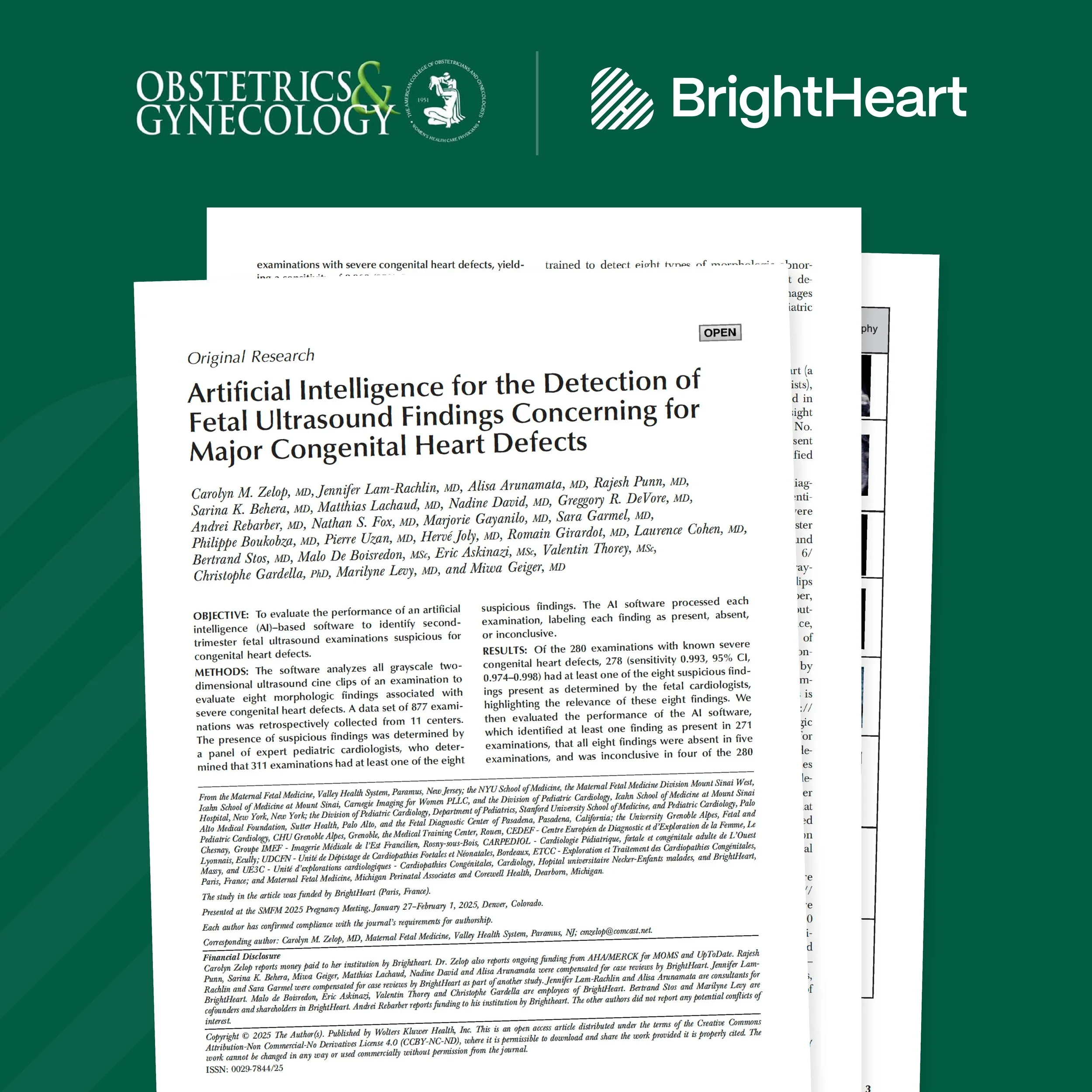 BrightHeart clinical publication in Obstetrics & Gynecology
