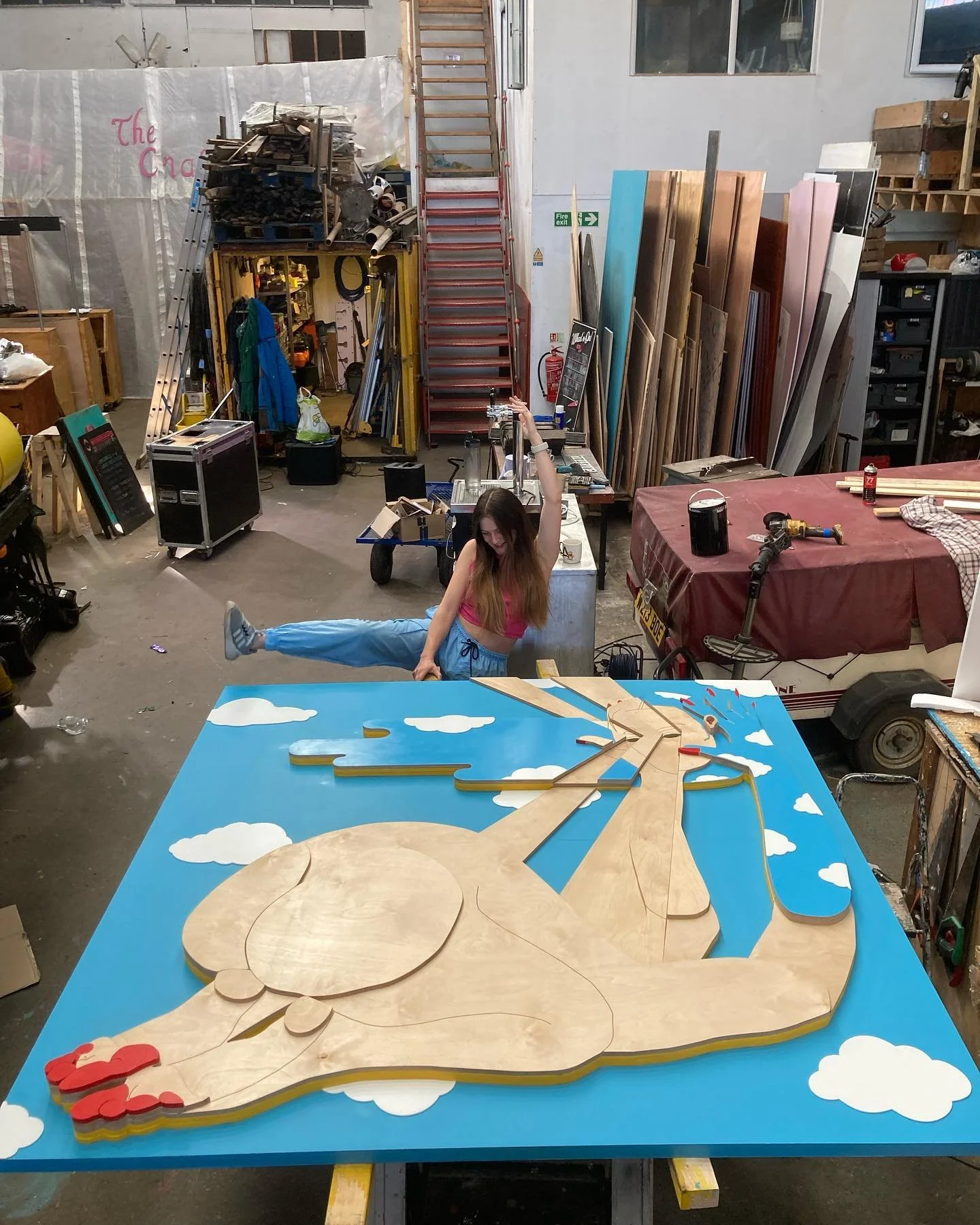 Daydreaming, dissociating, off with your head, gargantuan booty, new work. This giant is off to L&uuml;neburg, Germany today.

Yesterday I varnished her and hated the finish so Sam and I spent hours sanding and repainting. She&rsquo;s perfect now. Sa