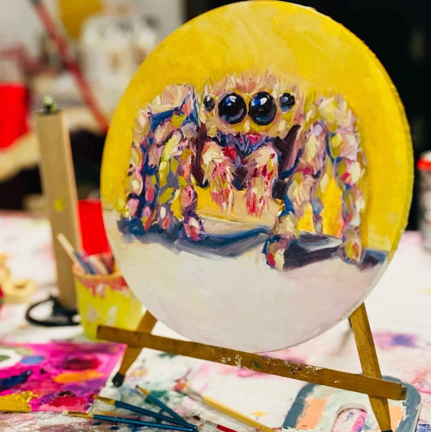 Took a break from my commissions this afternoon to collaborate with my best friend. Ezra did so awesome learning with oils and loved working with the layers and learning about value.
