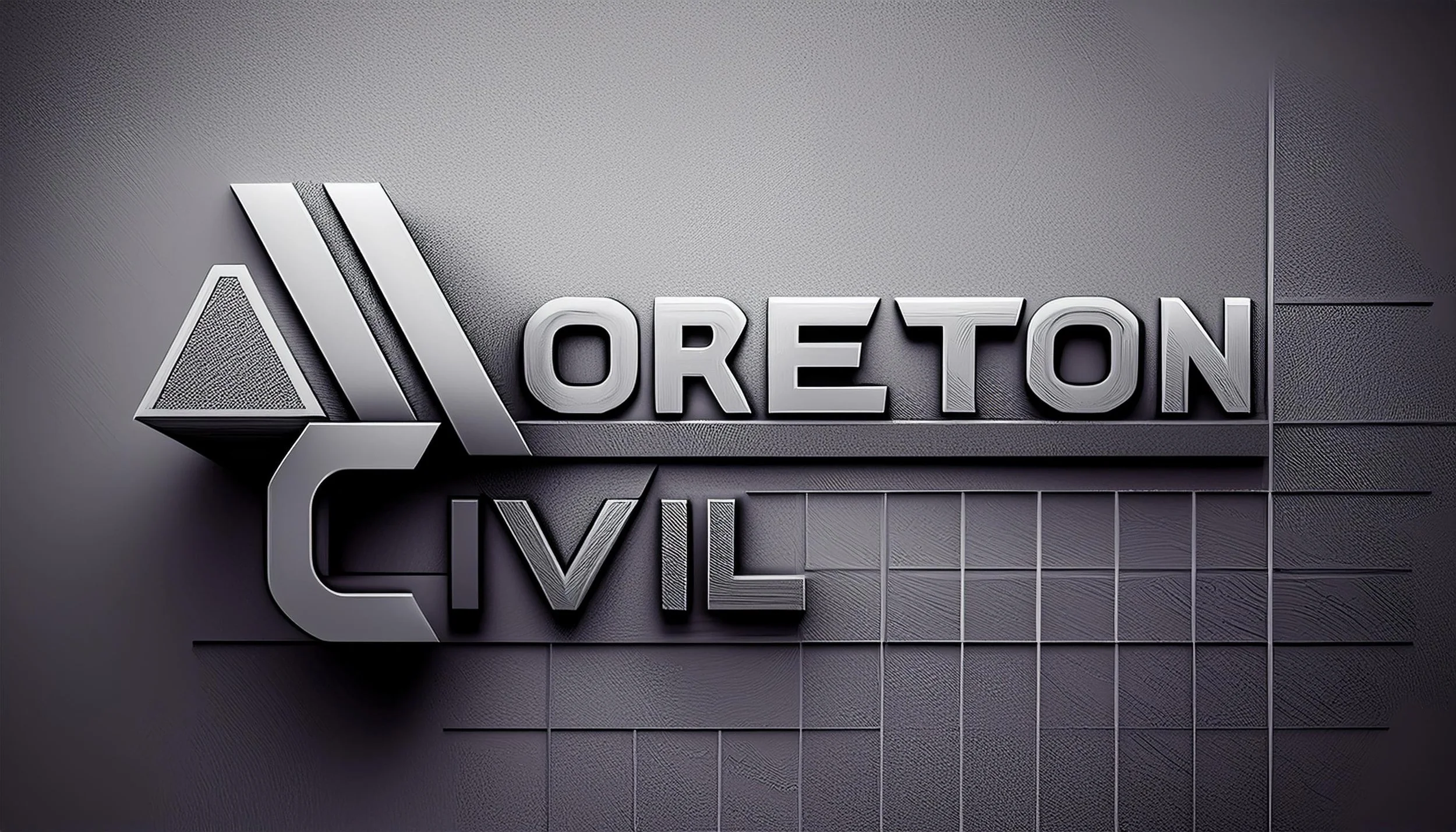 3D logo design with text "Moreton Civil" on textured surface.