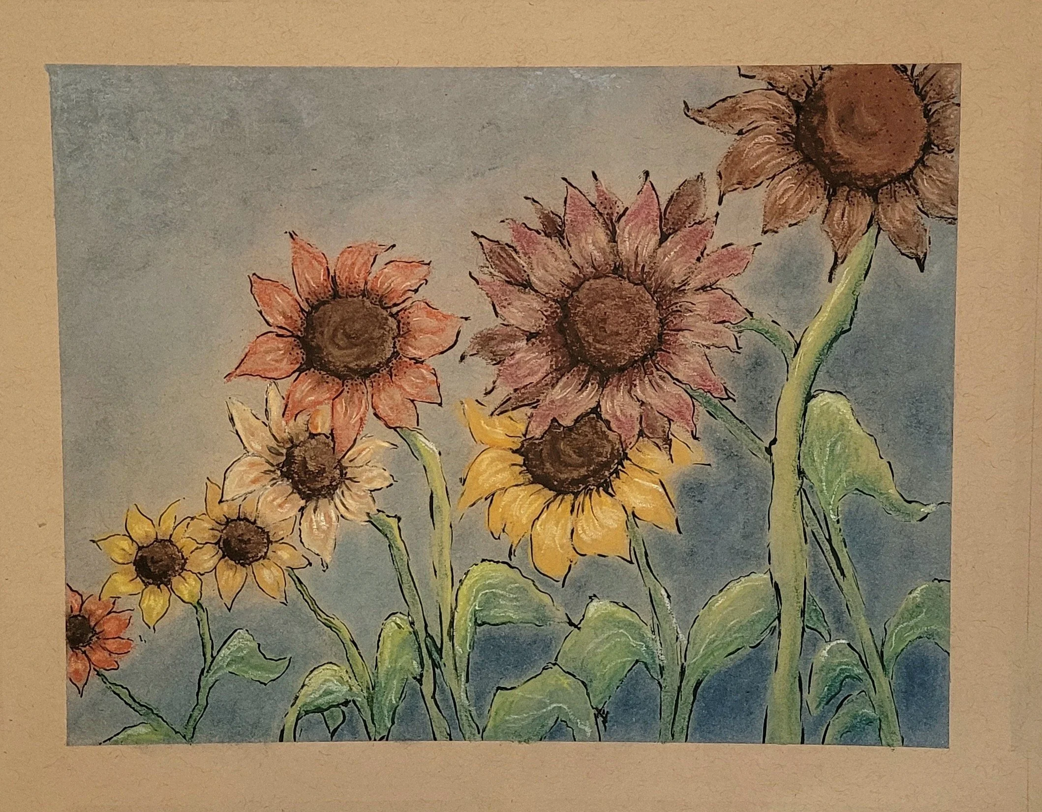Stormy Sunflowers 2023 (SOLD)
Pastel & Ink on Toned Tan
