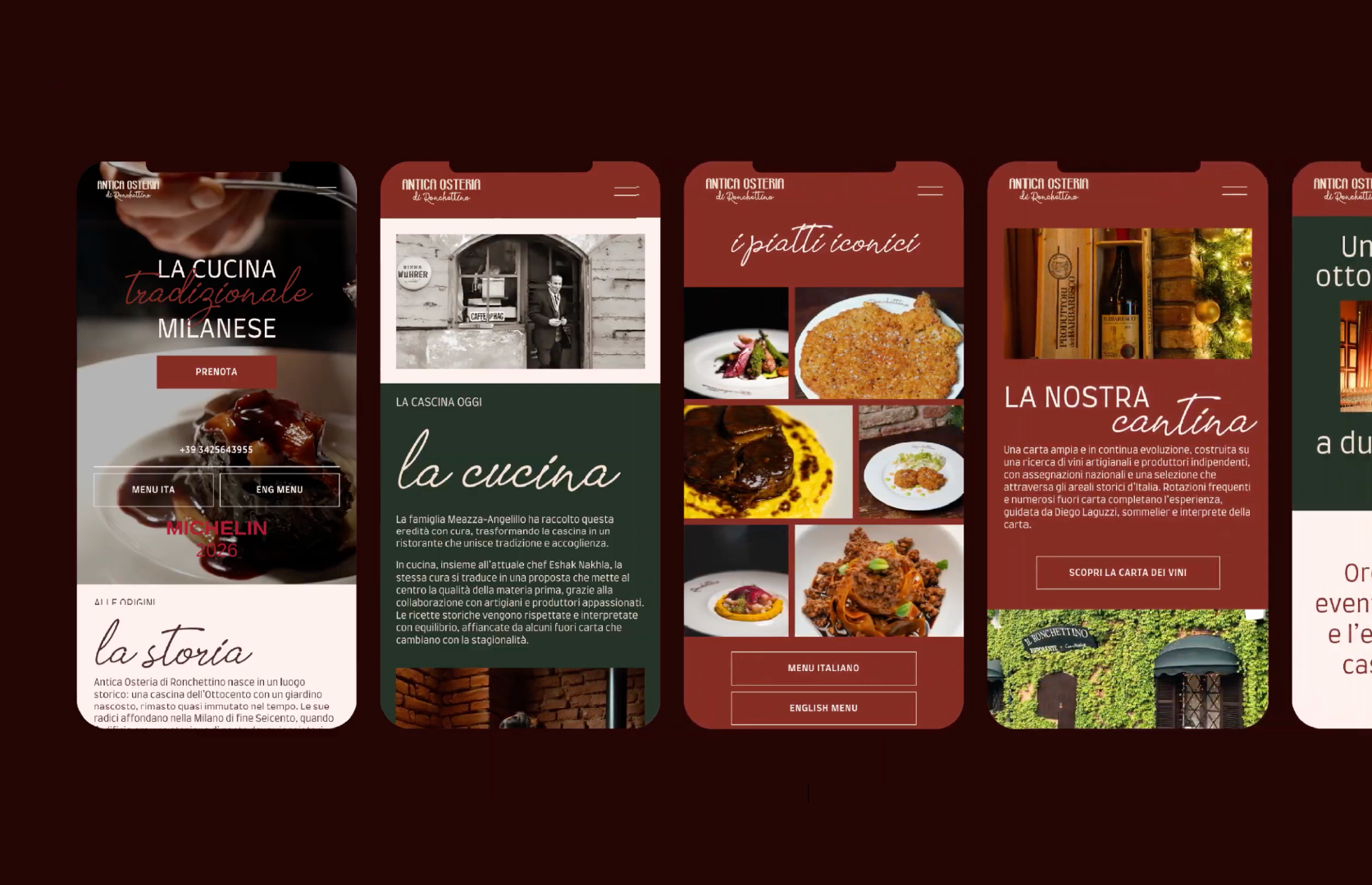Design sito web mobile per ristorante italiano,  esperienza digitale e visual identity per Antica Osteria di Ronchettino