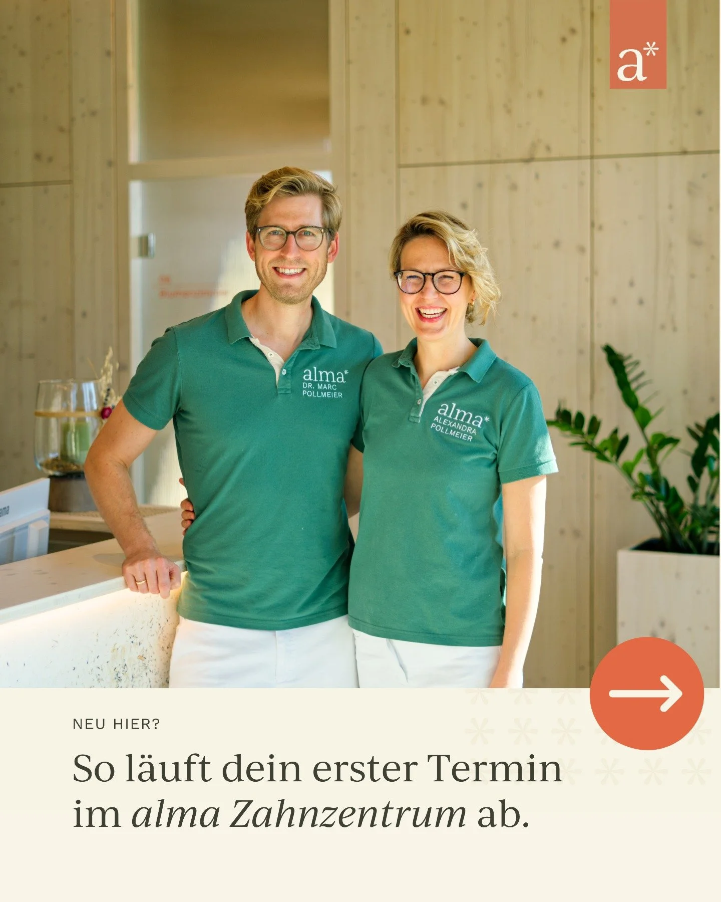 Dein erster Termin bei alma - so l&auml;uft&rsquo;s ab! 🦷

Der erste Besuch beim Zahnarzt ist oft mit Unsicherheit verbunden. Deshalb m&ouml;chten wir dir schon vorab zeigen, wie entspannt dein Start bei uns aussieht:

👉 Parkplatz direkt vor der T&