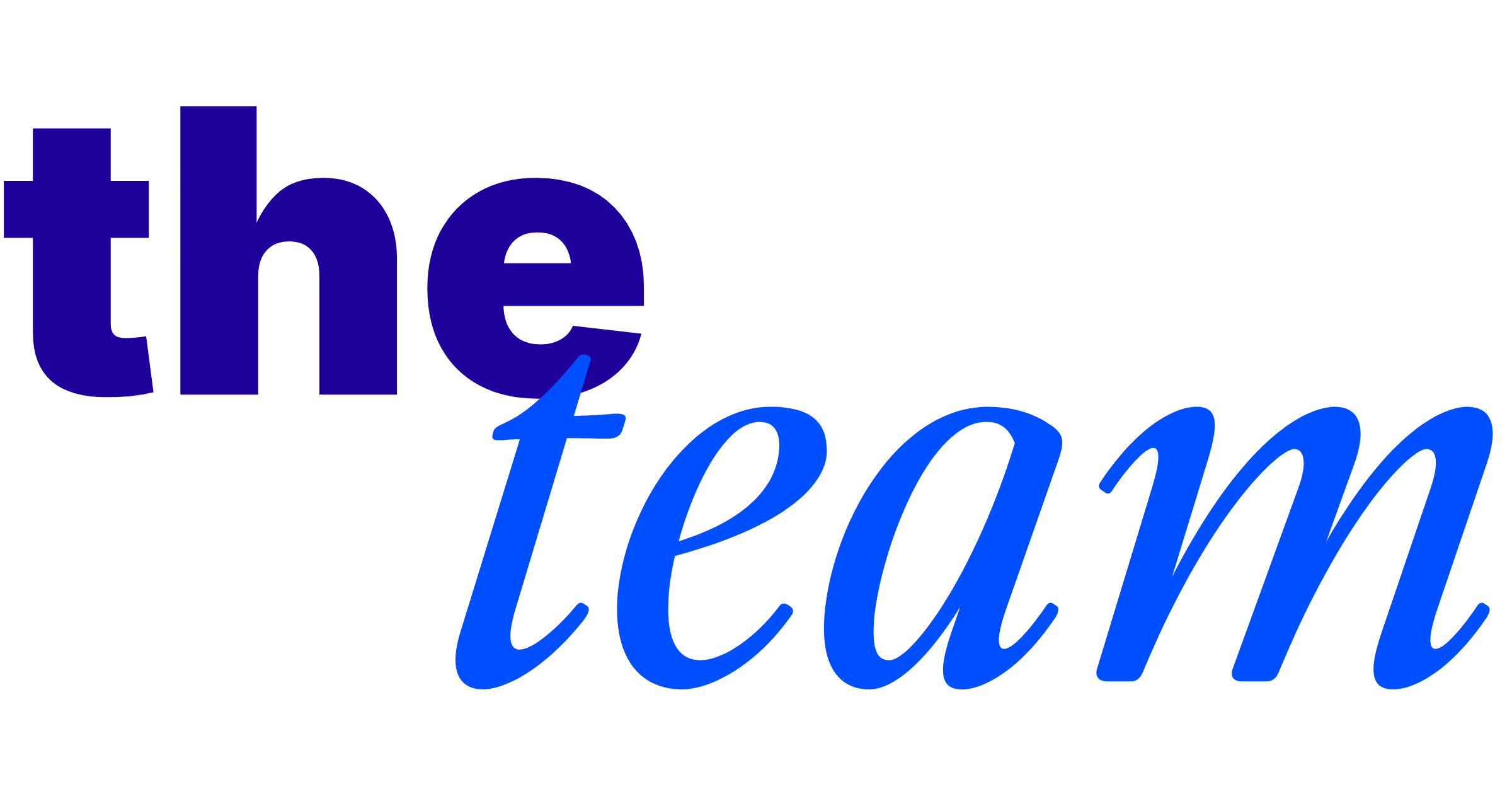 Blue and purple stylized logo reading “the team” on a black background