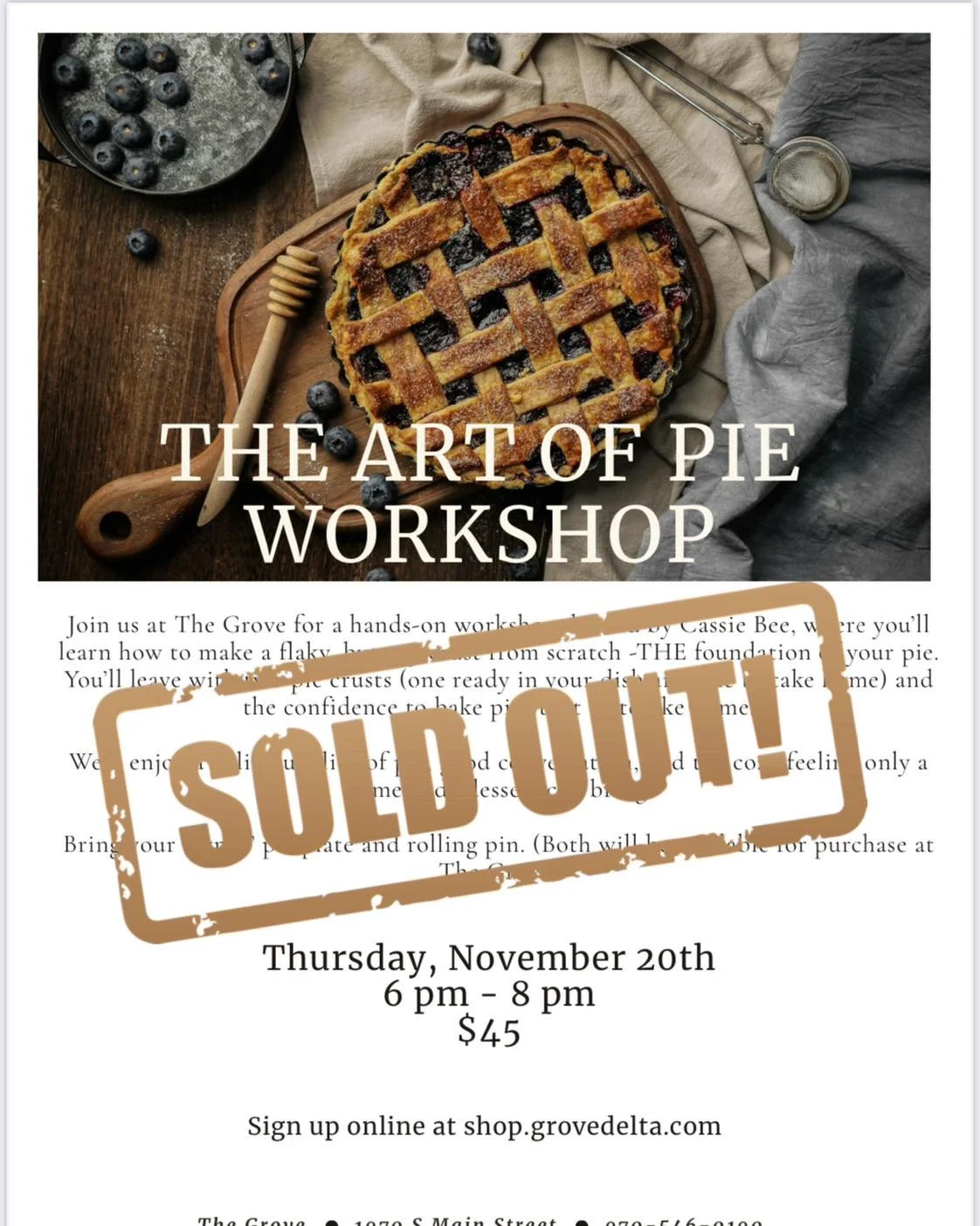SOLD OUT!!! ✨✨

Thank you for your overwhelming response. 💛 The Art of Pie Workshop is sold out. We can&rsquo;t wait to see you tomorrow! 🥧