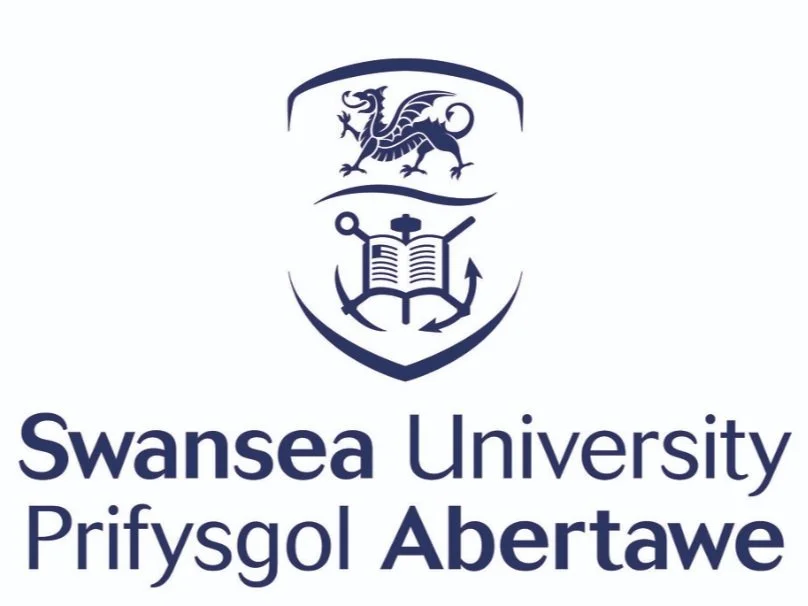 Swansea University blue logo with dragon and shield. Cymraeg: Prifysgol Abertawe. Shows that Tree has a German degree.