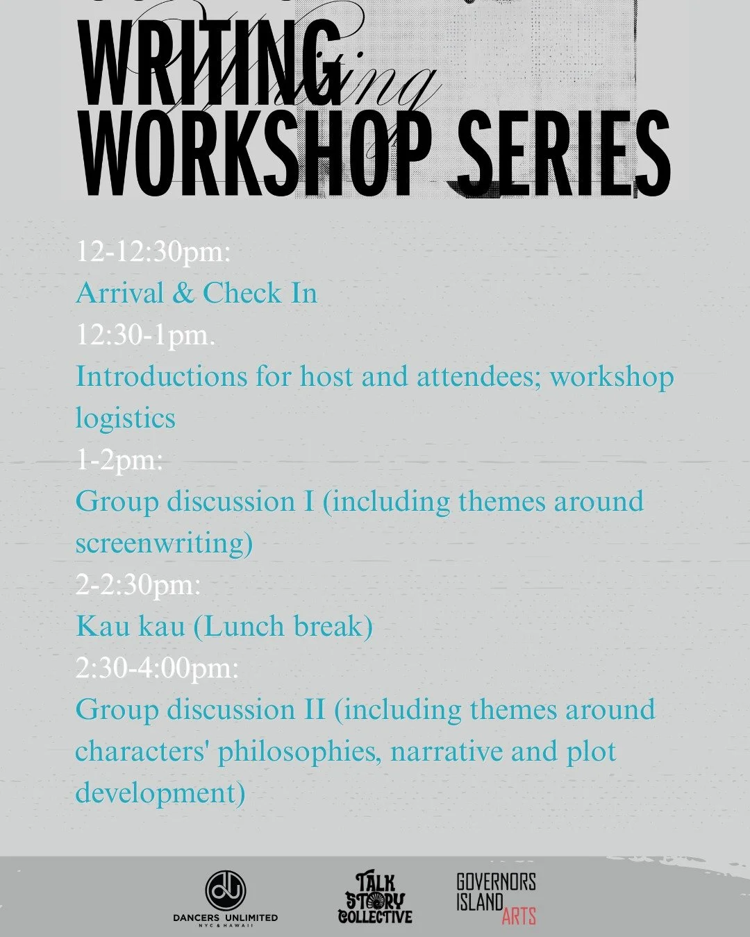 Here&rsquo;s a sneak peek at the agenda for our SCREENWRITING WKSHP this Saturday, August 23rd, on Governor&rsquo;s Island! Nourishment via group think, story scheming, and potluck goodies to be had by all 😋 Come through, build community, and meet o