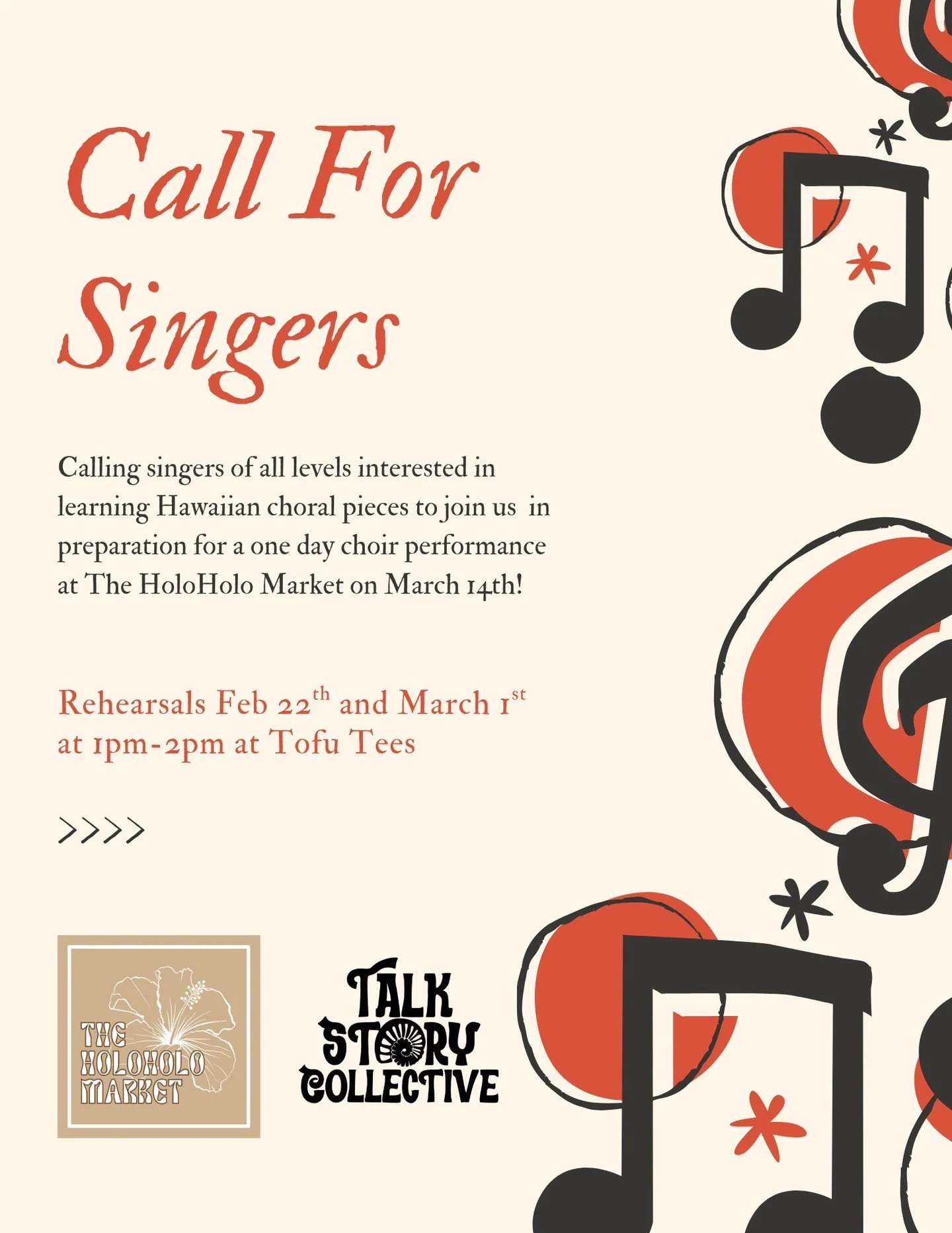 We are SO EXCITED to bring this special workshop to The HoloHolo Market! Whether you're a trained singer or hop on the "shower mic" every night, we invite you to come and practice two Hawaiian choir pieces, led by Kyle De Leon!

Our first r