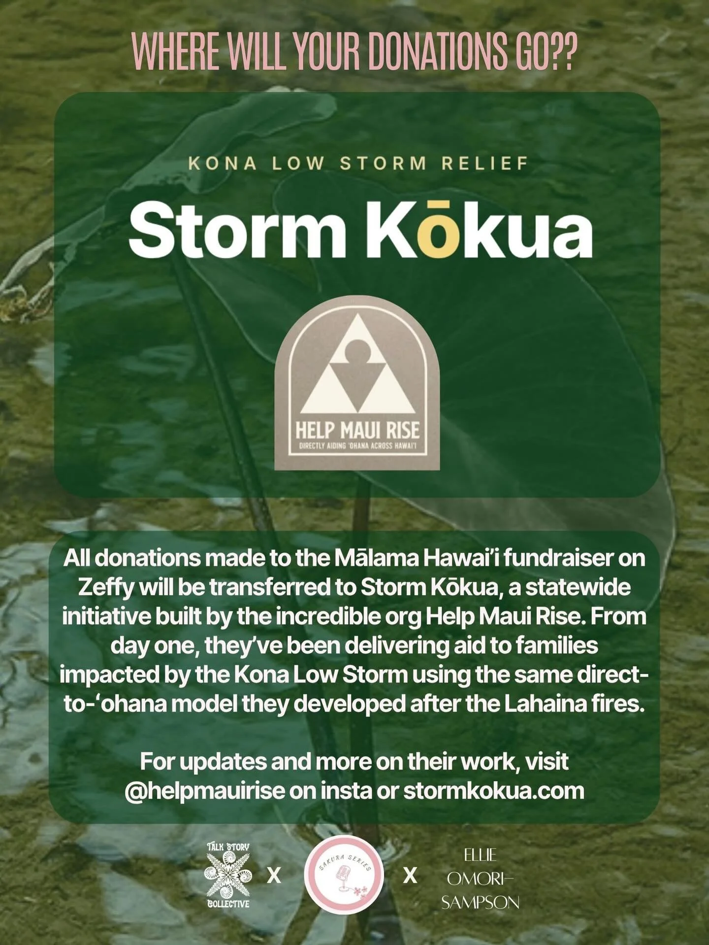 Direct, mutual aid always. And an inspiring, peak example of that work is @helpmauirise. 

If you or someone you know could use support after the Kona Lows, visit stormkokua.com to submit for aid and create a Go Fund Me!

To our audiences, make sure 