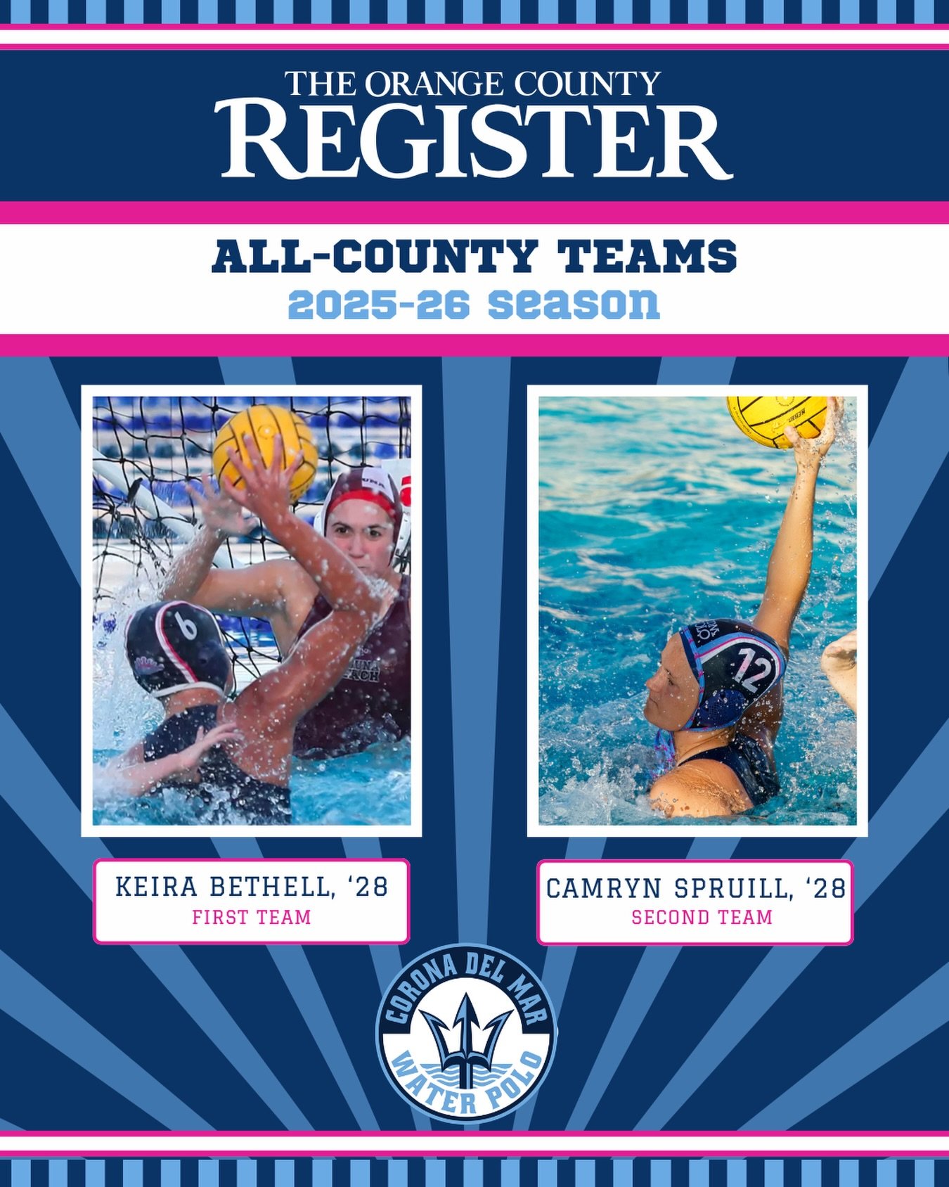 Round of applause for these Sea Queens, named to the OC Register's All-County teams for the 2025-26 high school season. 

👑 Keira Bethell, '28 (First Team)
👑 Camryn Spruill, '28 (Second Team)

Way to get after it, ladies! 👏👏👏