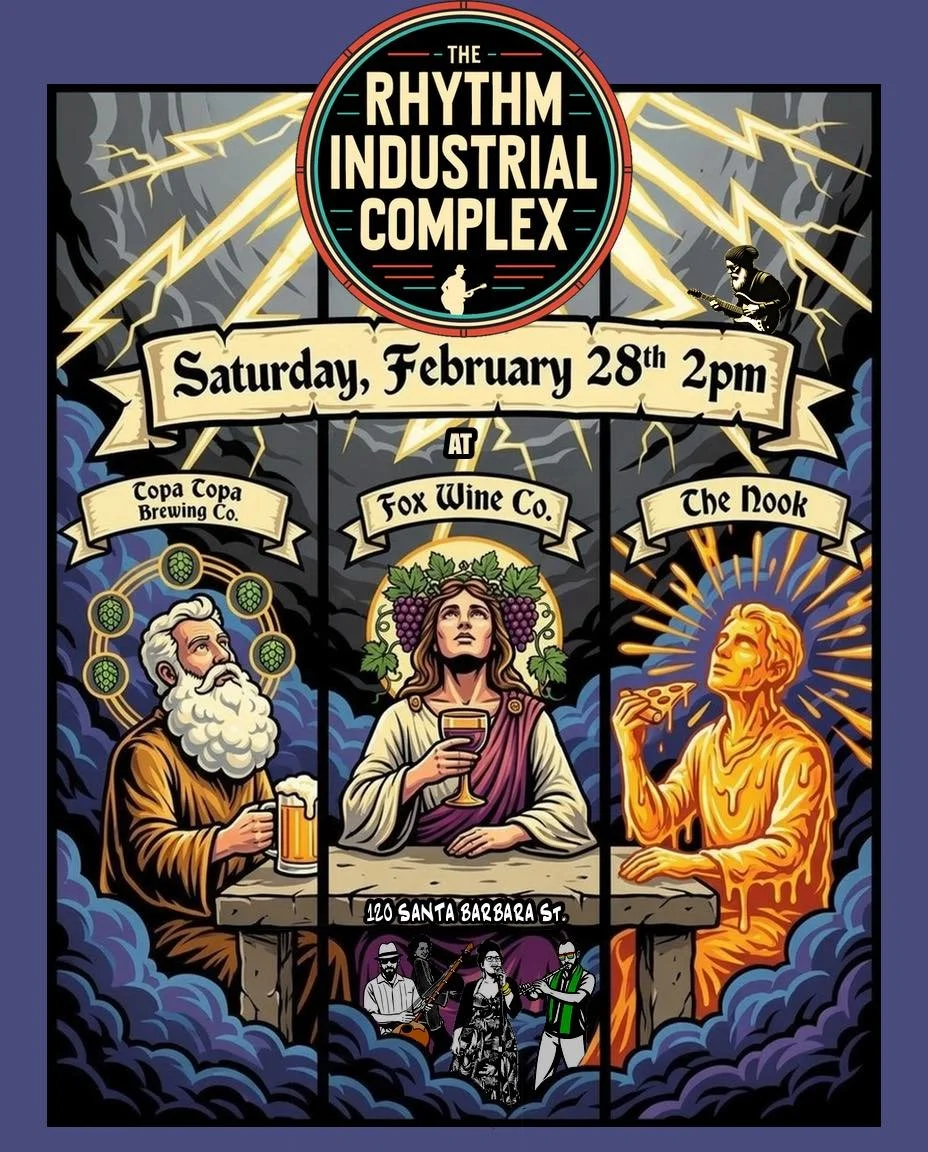 The Rhythm Industrial Complex is kicking off 2026 with a sun-lit Saturday throwdown in the Funk Zone.

On Saturday, February 28th at 2 p.m., the band will bring its high-energy blend of afrobeat, funk, and Santa Barbara soul to Fox Wine Co., Topa Top