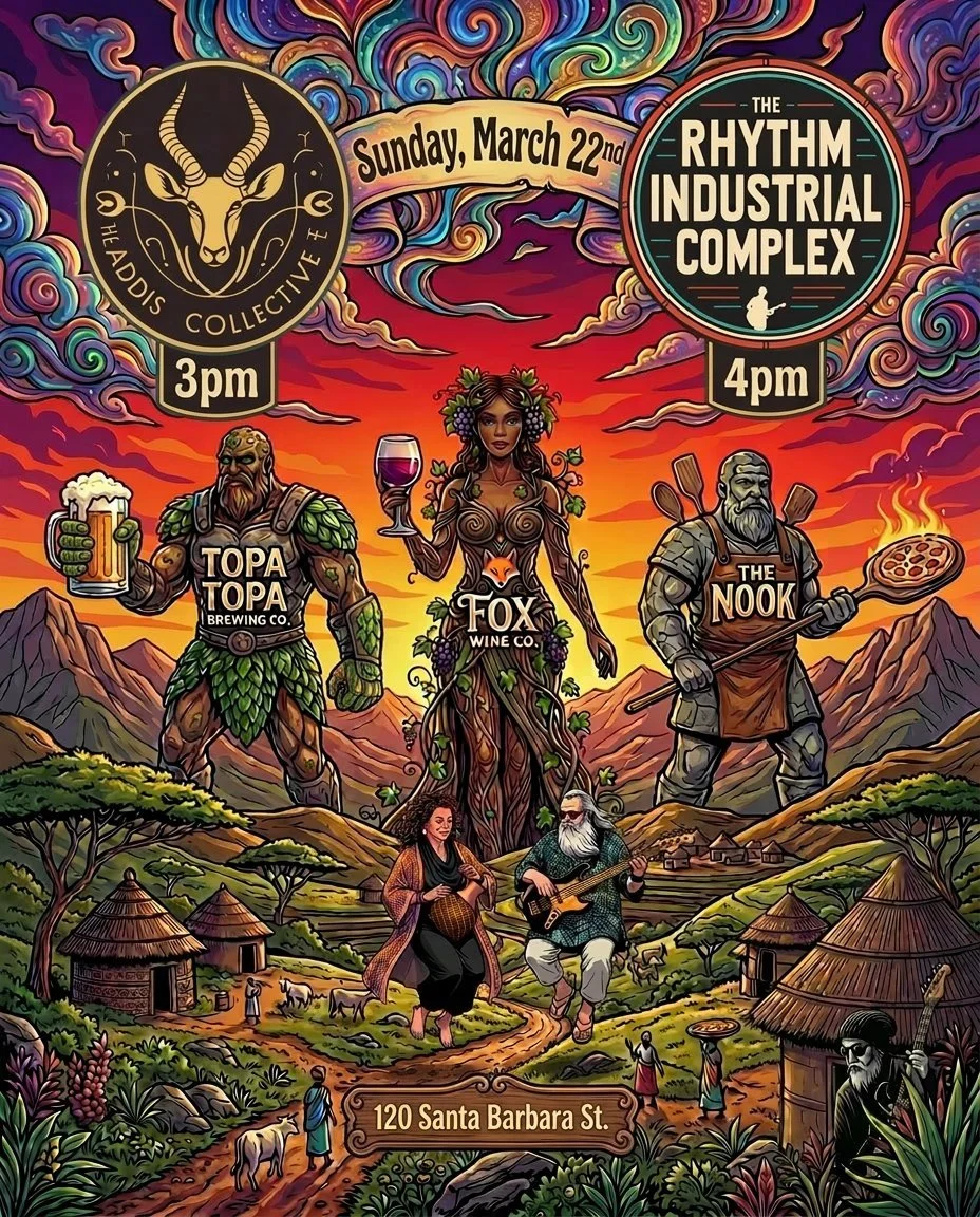 A Sunday in March. The Funk Zone. Two bands we&rsquo;re genuinely excited about.

We&rsquo;re back at Fox Wine Co., Topa Topa Brewing Co., and The Nook (120 Santa Barbara St.) on March 22 for an afternoon that will feel a little different than your t