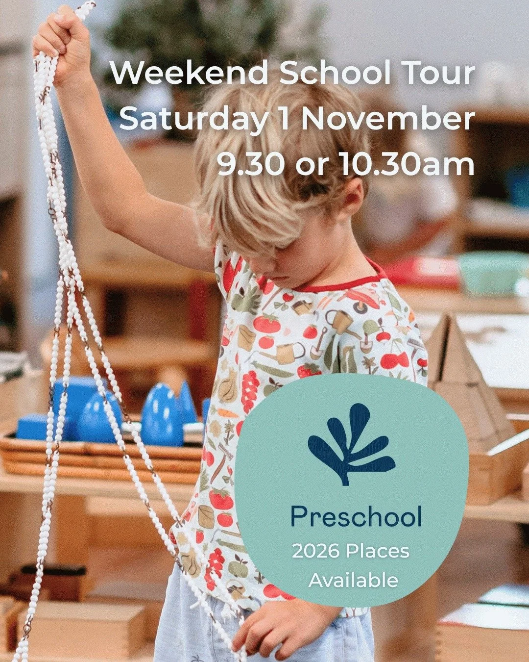 We are excited to welcome new families into Barrenjoey Montessori School for a Saturday tour.  Come along to hear more about the Montessori method of education and see the beautiful classroom environments. 
Learn how our preschool and primary school 