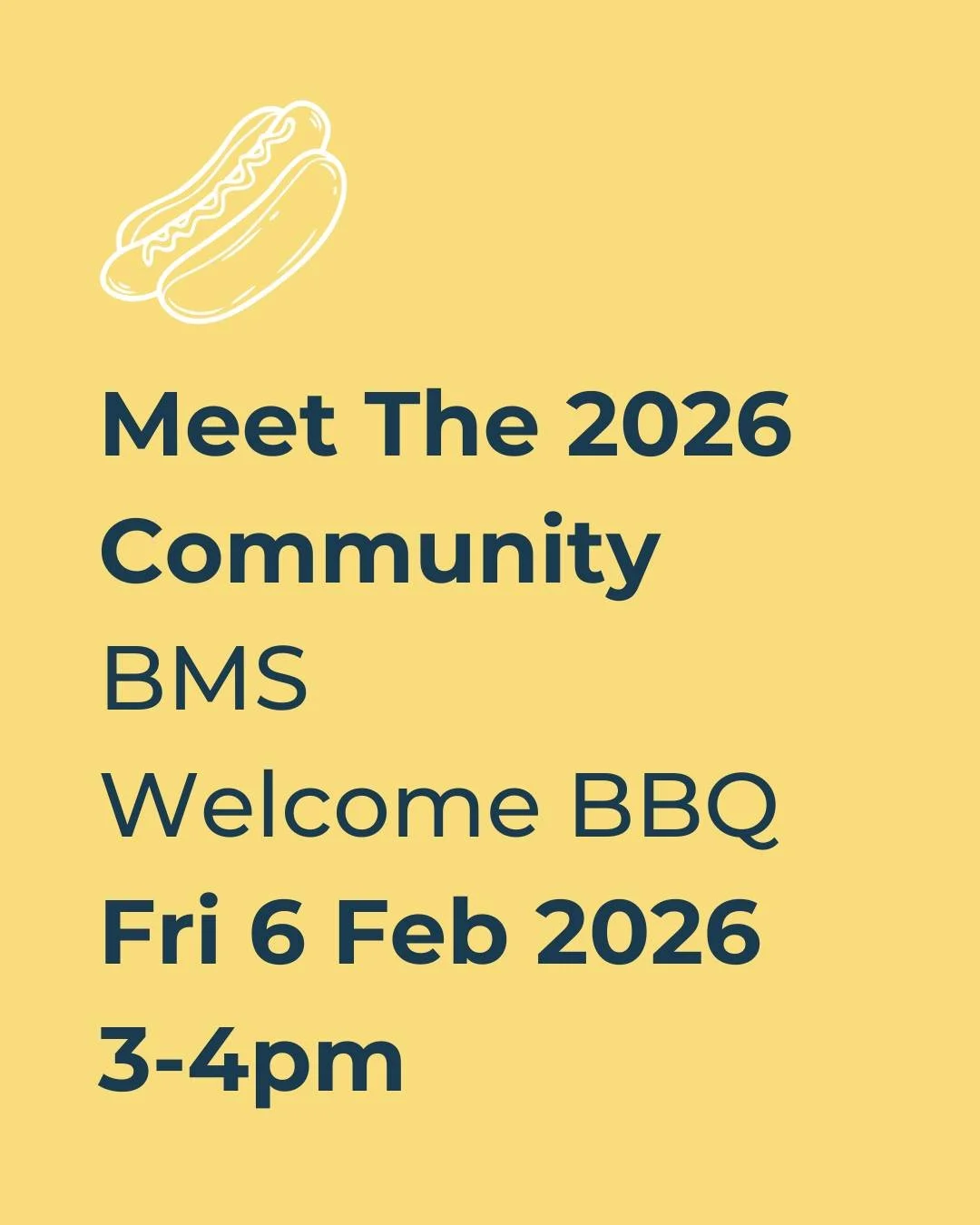 Looking forward to seeing you all at the BMS Welcome BBQ this Friday, 3-4pm.
🌭 All are welcome to come along for the FREE sausage sizzle, 
🍰 fundraising bake sale (cash and card accepted) and 
🎨 face painting (gold coin donation).
Hear what we hav