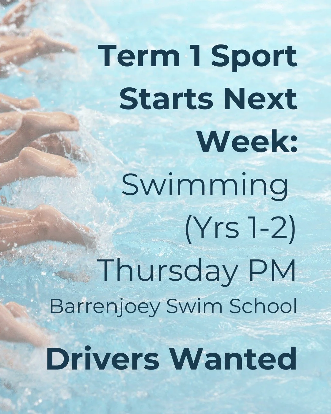Term 1 Sport for Years 1-2 (Illoura) is Swimming lessons at Barrenjoey Swim School on a Thursday afternoon from 1.15pm. 

Please return all completed permission slips by tomorrow (Tues 10 Feb)

To encourage students&rsquo; independence and responsibi